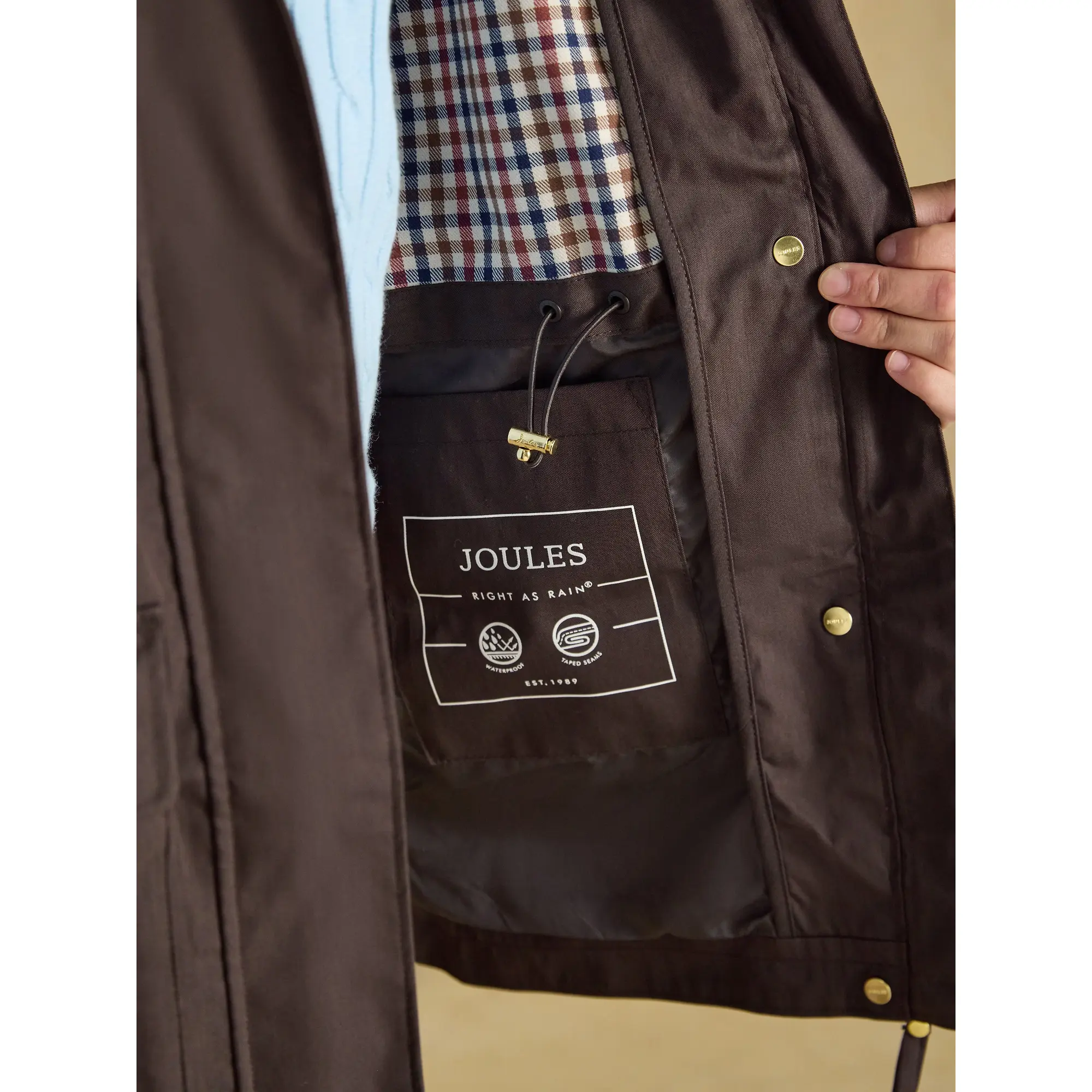 Product image 12 of 12 of Joules Women's Portwell Waterproof Raincoat With Hood - Chocolate Brown