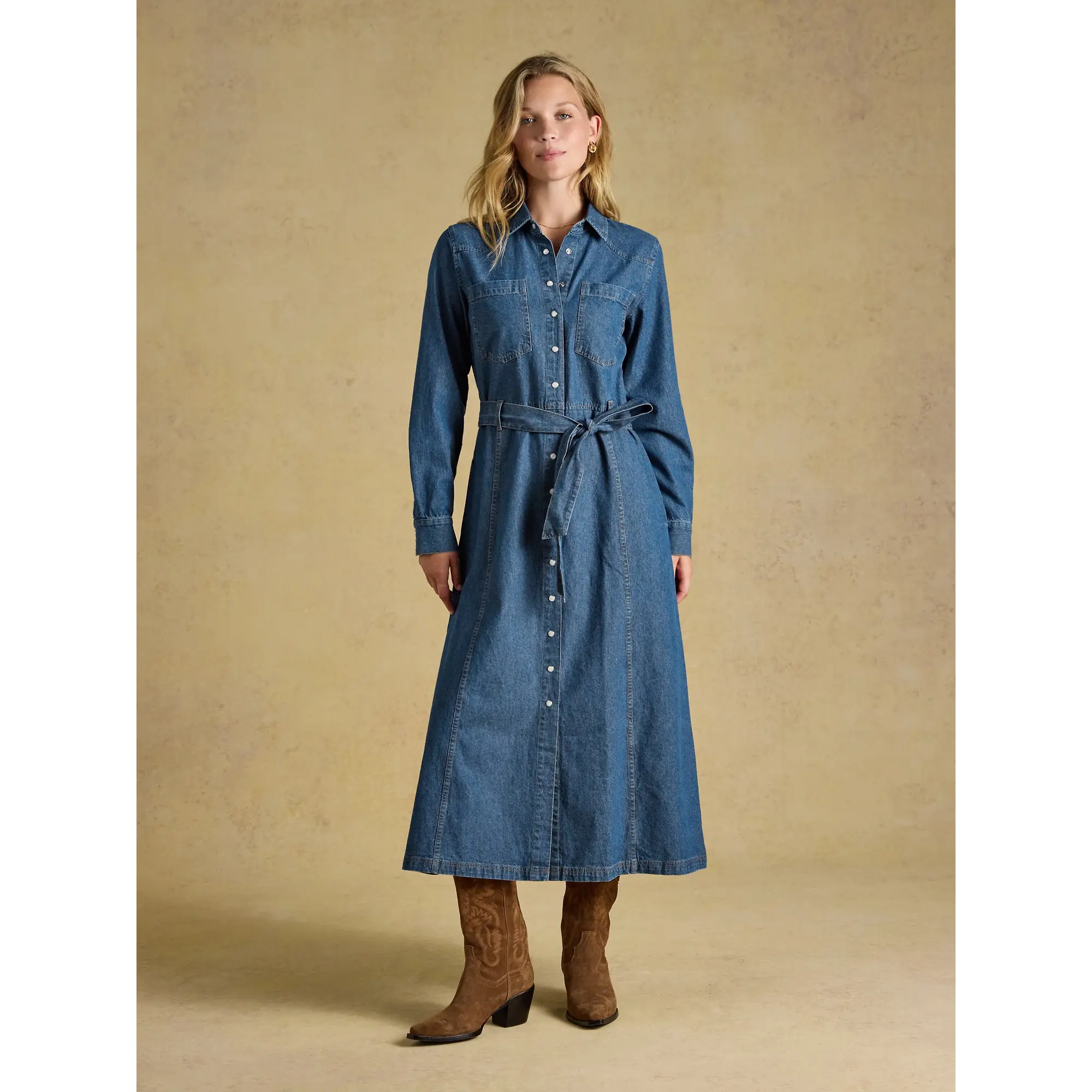 Product image 2 of 8 of Joules Women's Tie Waist Shirt Dress - Denim Blue