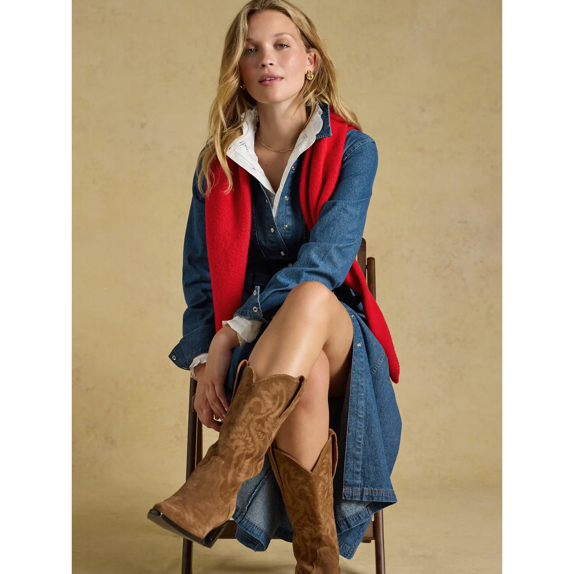 Product image 4 of 8 of Joules Women's Tie Waist Shirt Dress - Denim Blue