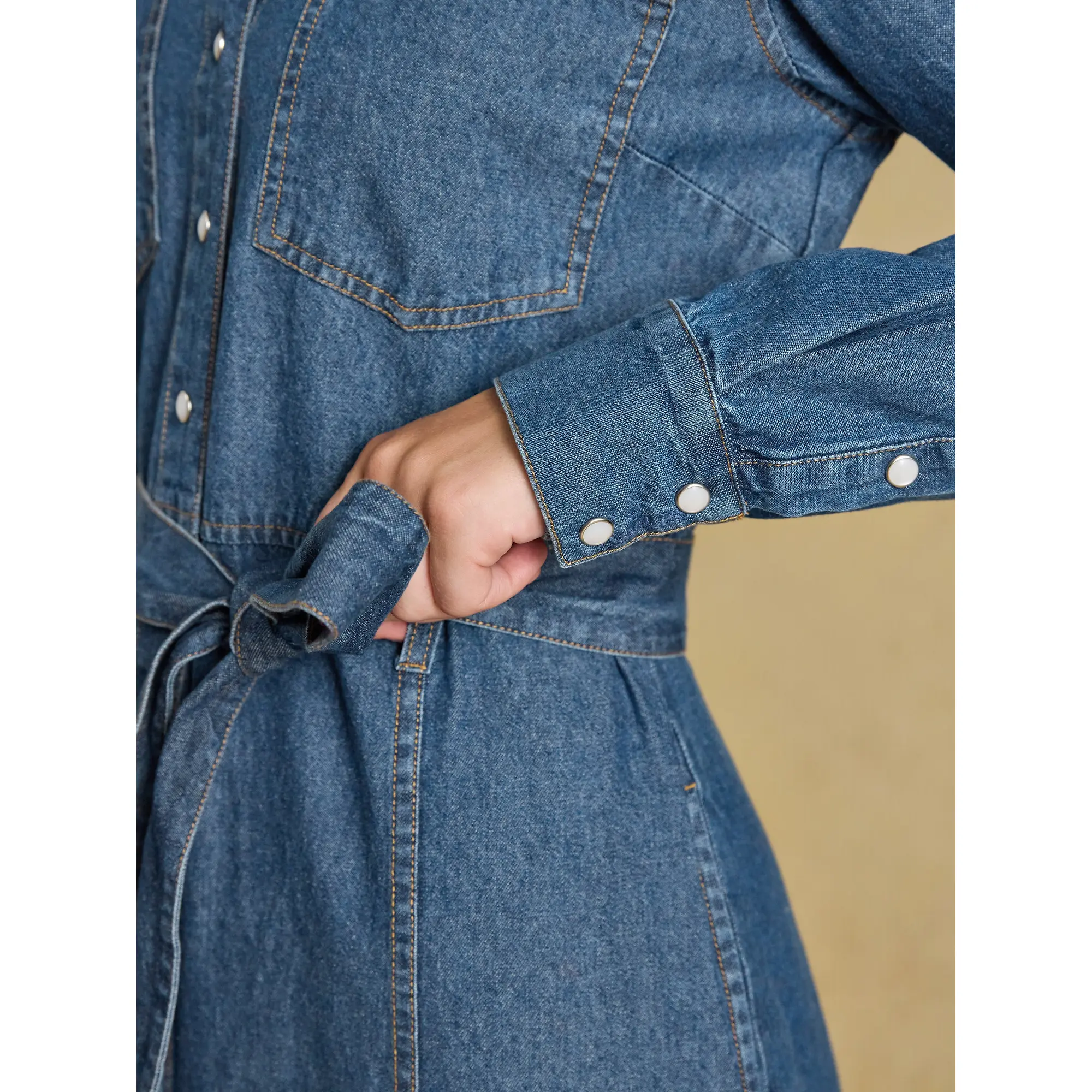 Product image 6 of 8 of Joules Women's Tie Waist Shirt Dress - Denim Blue