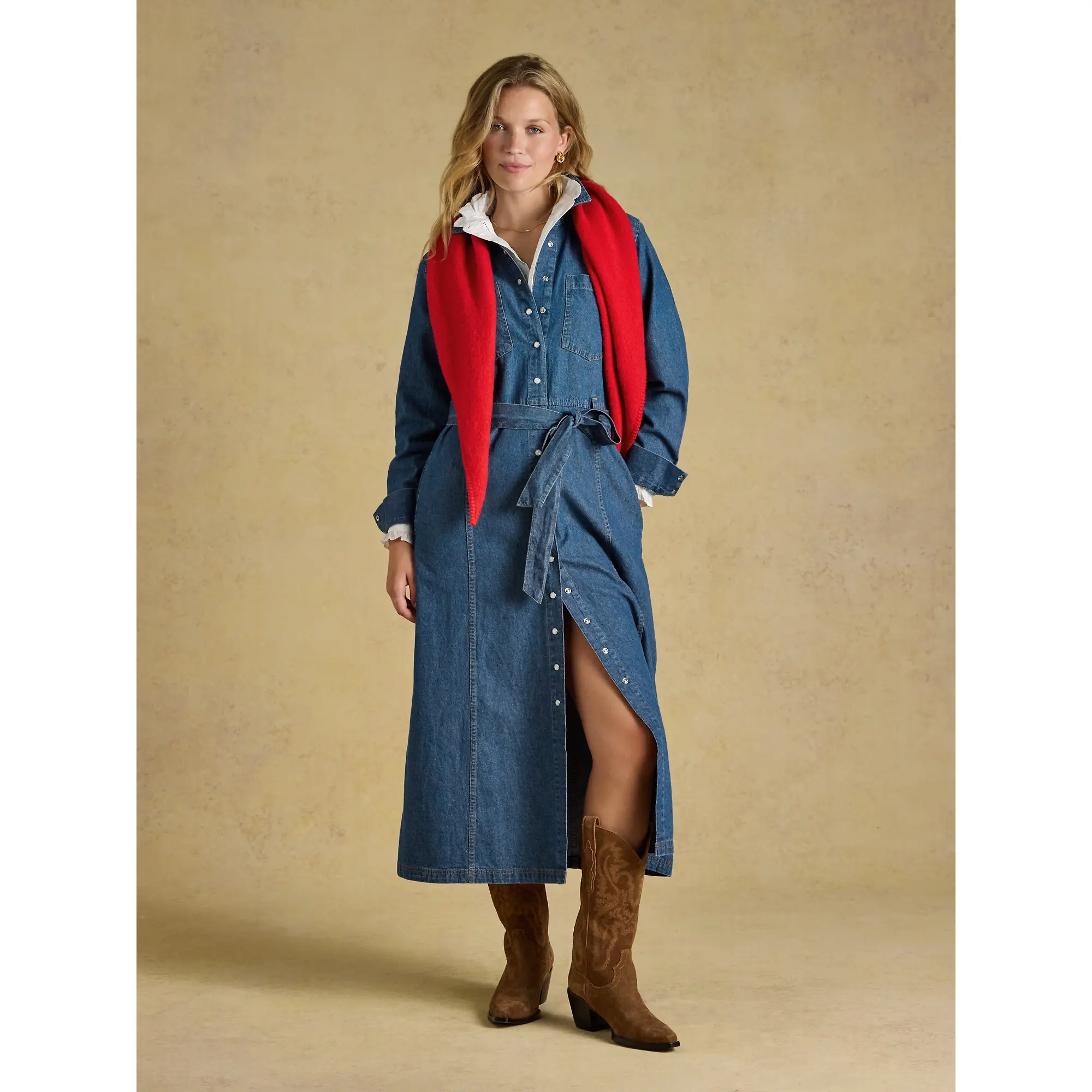 Product image 7 of 8 of Joules Women's Tie Waist Shirt Dress - Denim Blue