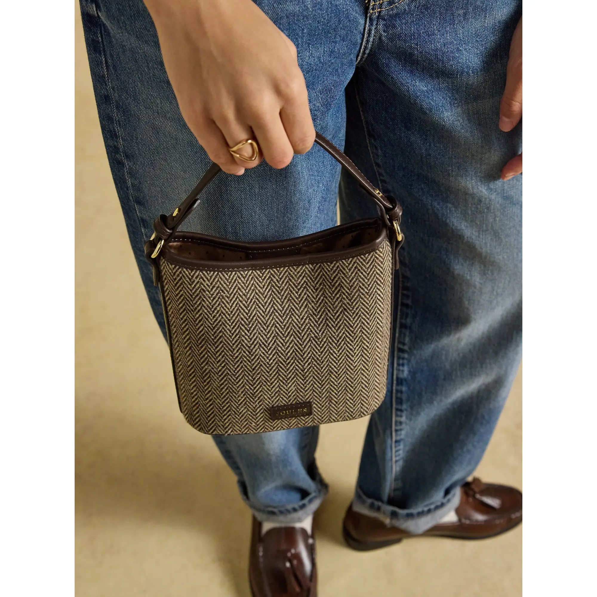 Product image 9 of 9 of Joules Women's Bucket Bag - Neutral Herringbone