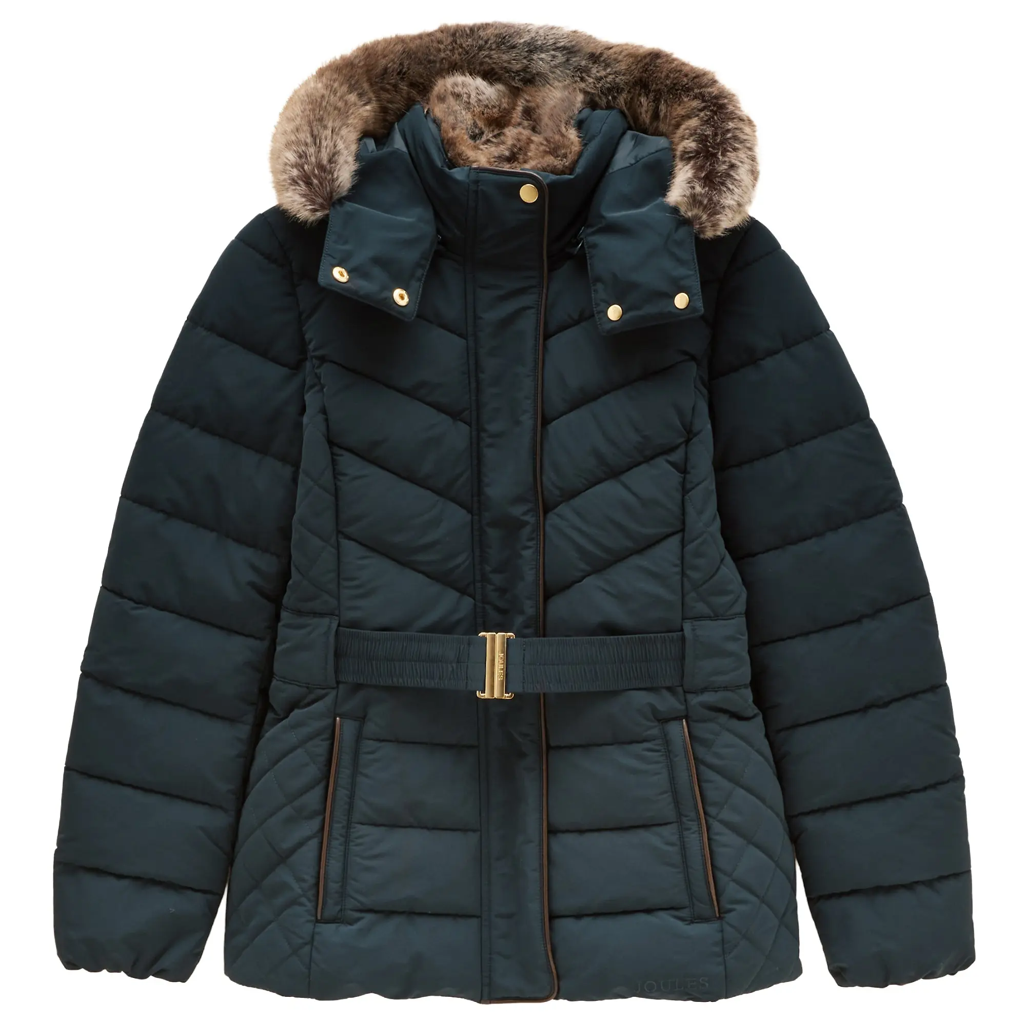Product image 1 of 11 of Joules Women's Aspen Showerproof Padded Coat with Faux Fur Hood - Navy