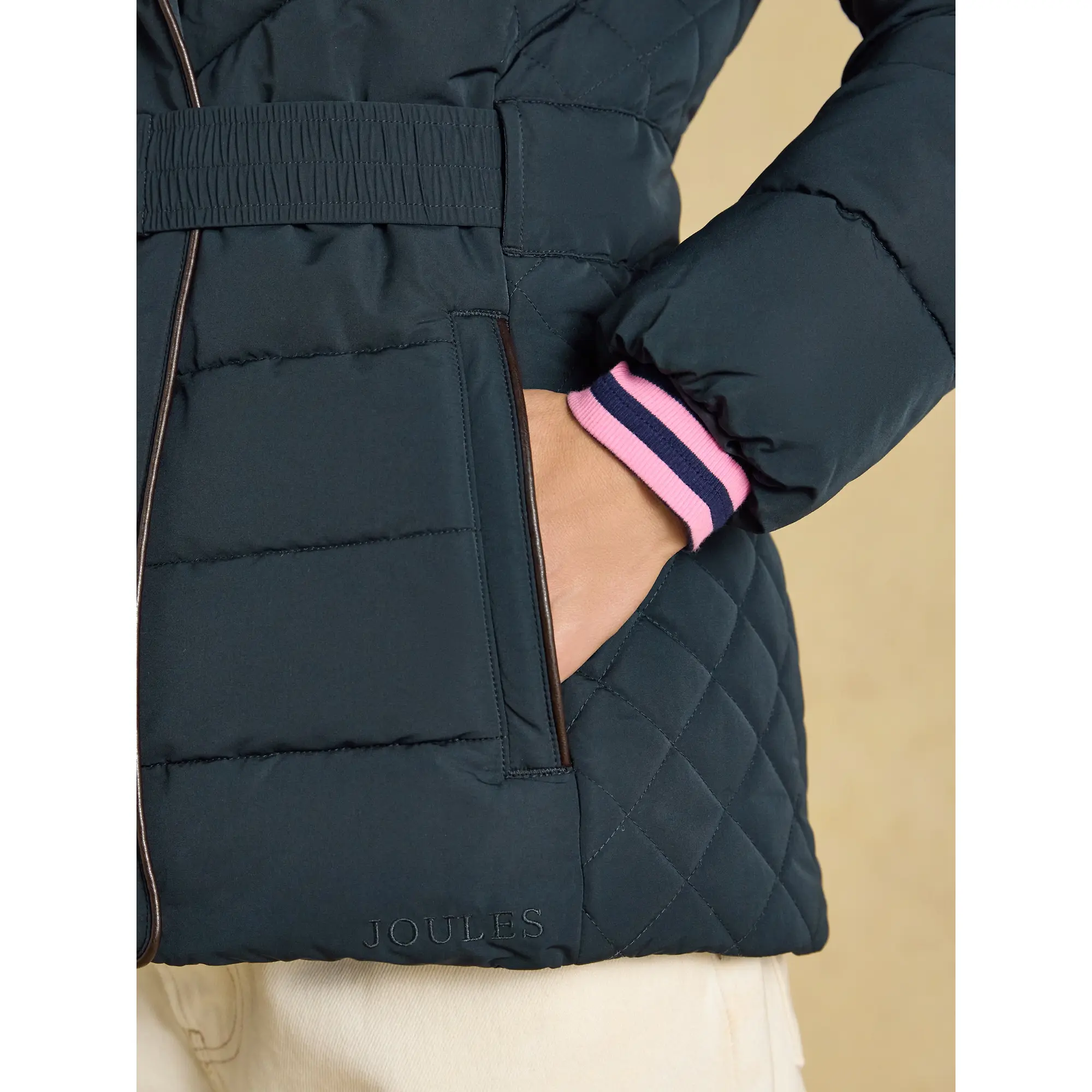 Product image 7 of 11 of Joules Women's Aspen Showerproof Padded Coat with Faux Fur Hood - Navy