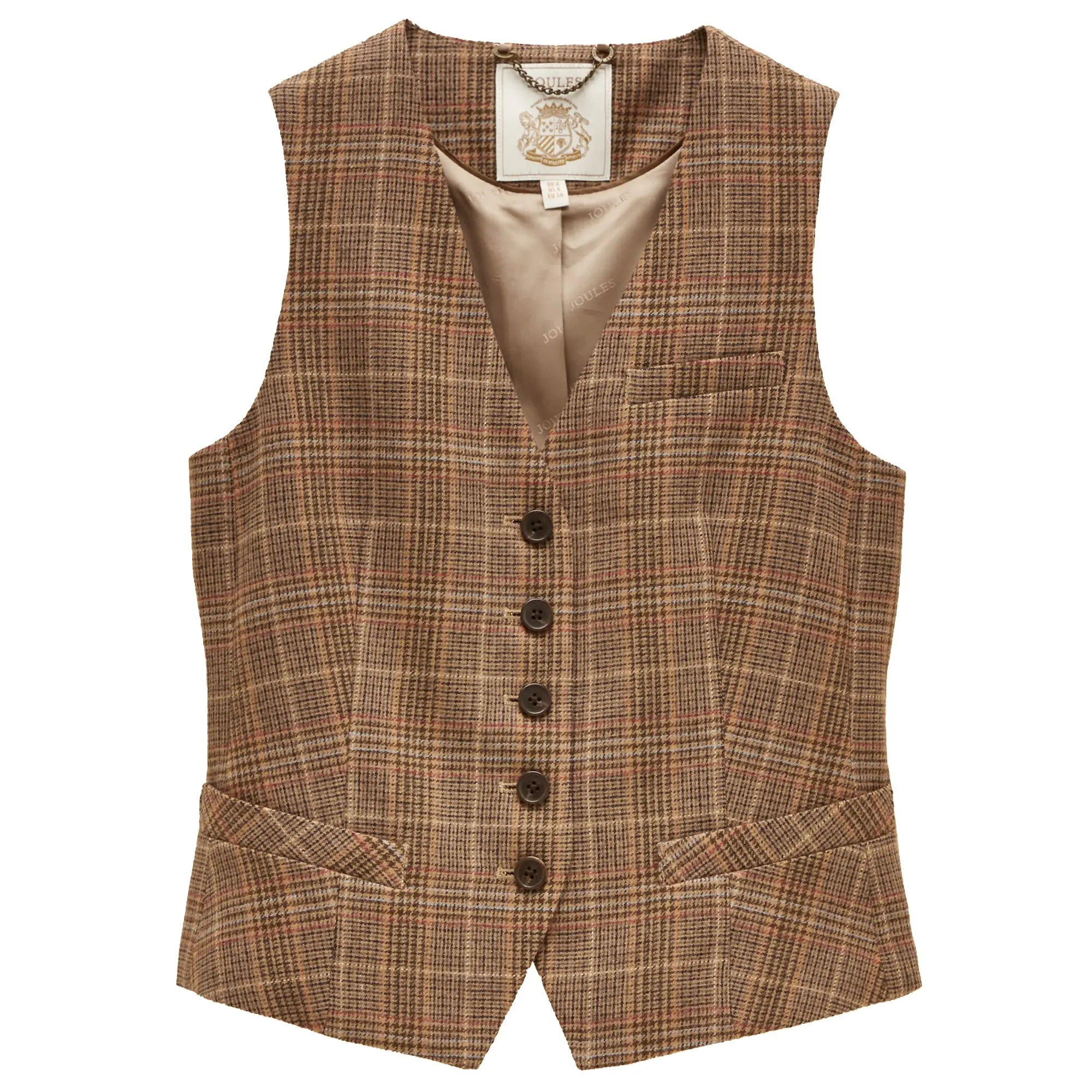 Product image 1 of 7 of Joules Women's Foxley Check Wool Rich Check Tweed Waistcoat - Erica Tweed