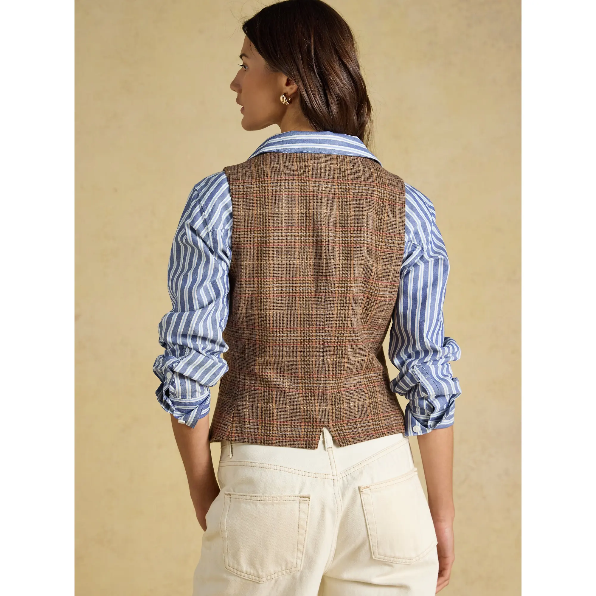Product image 4 of 7 of Joules Women's Foxley Check Wool Rich Check Tweed Waistcoat - Erica Tweed