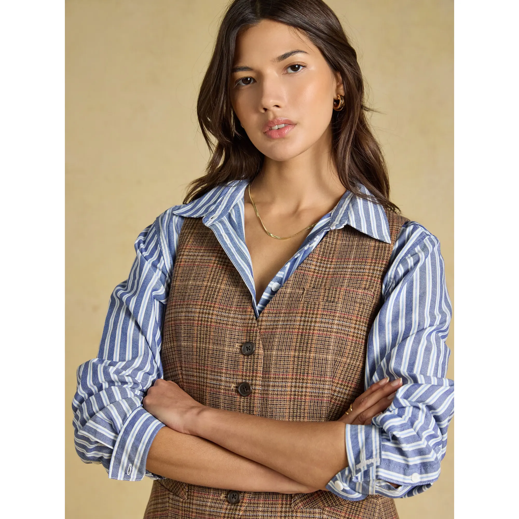 Product image 6 of 7 of Joules Women's Foxley Check Wool Rich Check Tweed Waistcoat - Erica Tweed