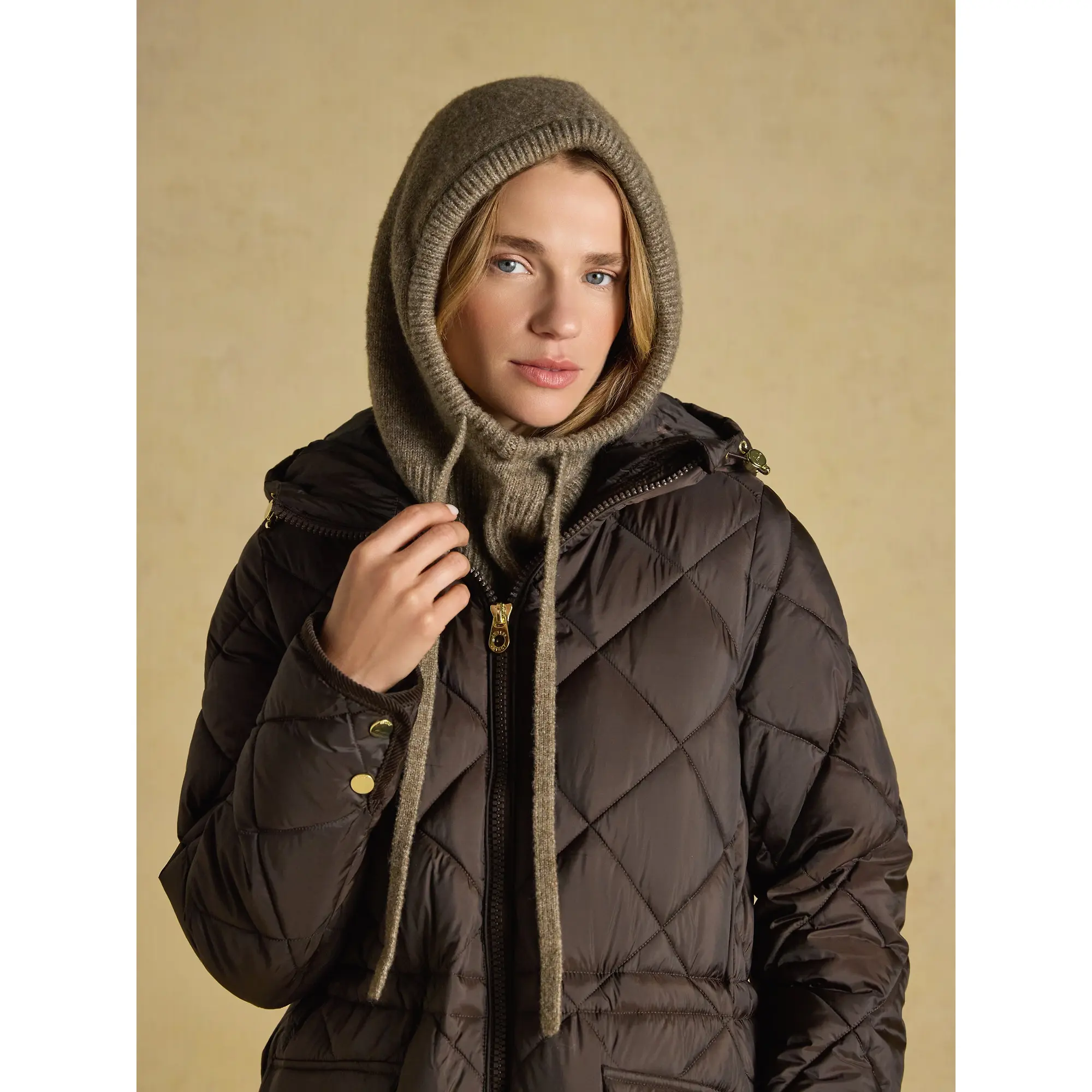 Product image 2 of 6 of Joules Women's Knitted Drawstring Hood - Mocha Brown