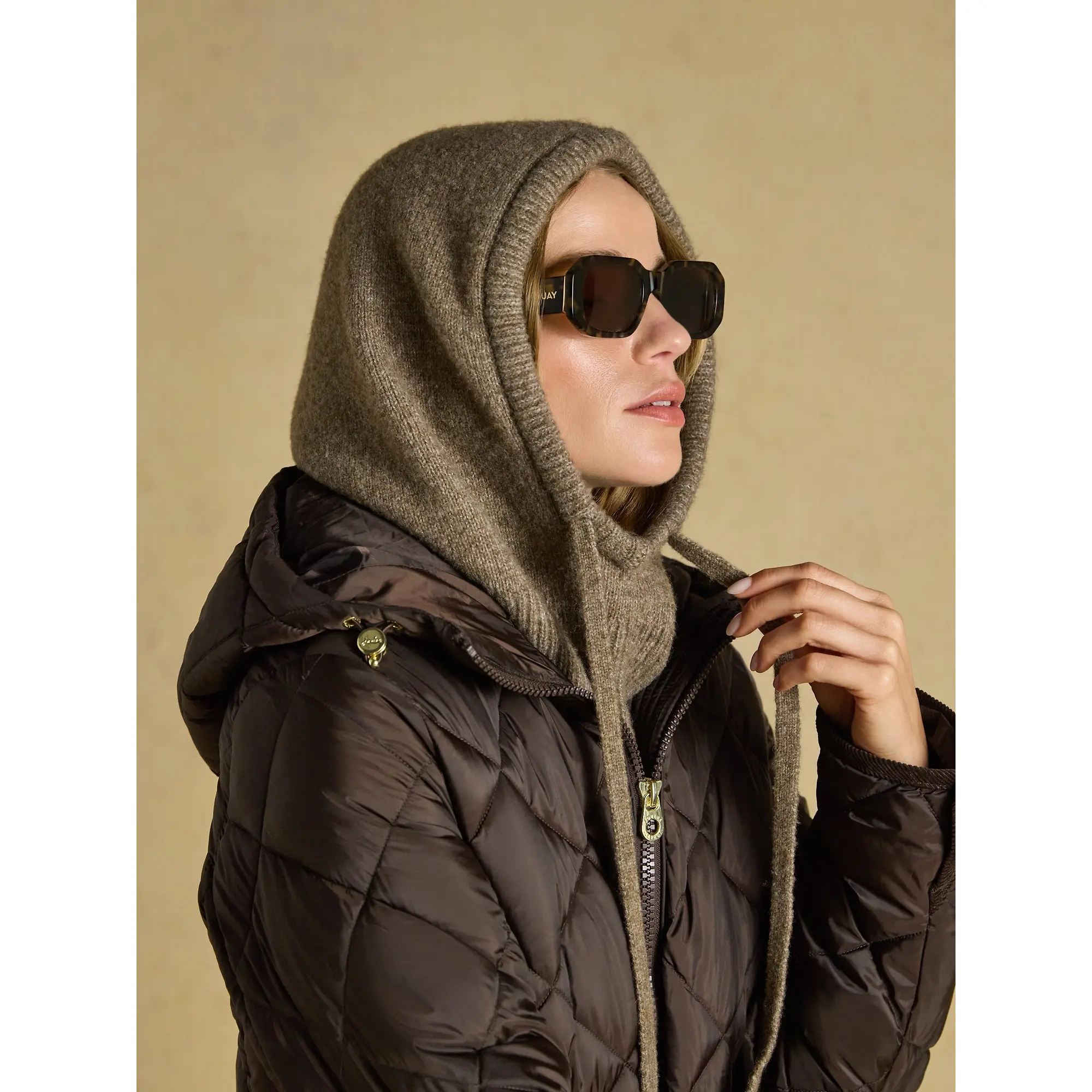Product image 3 of 6 of Joules Women's Knitted Drawstring Hood - Mocha Brown