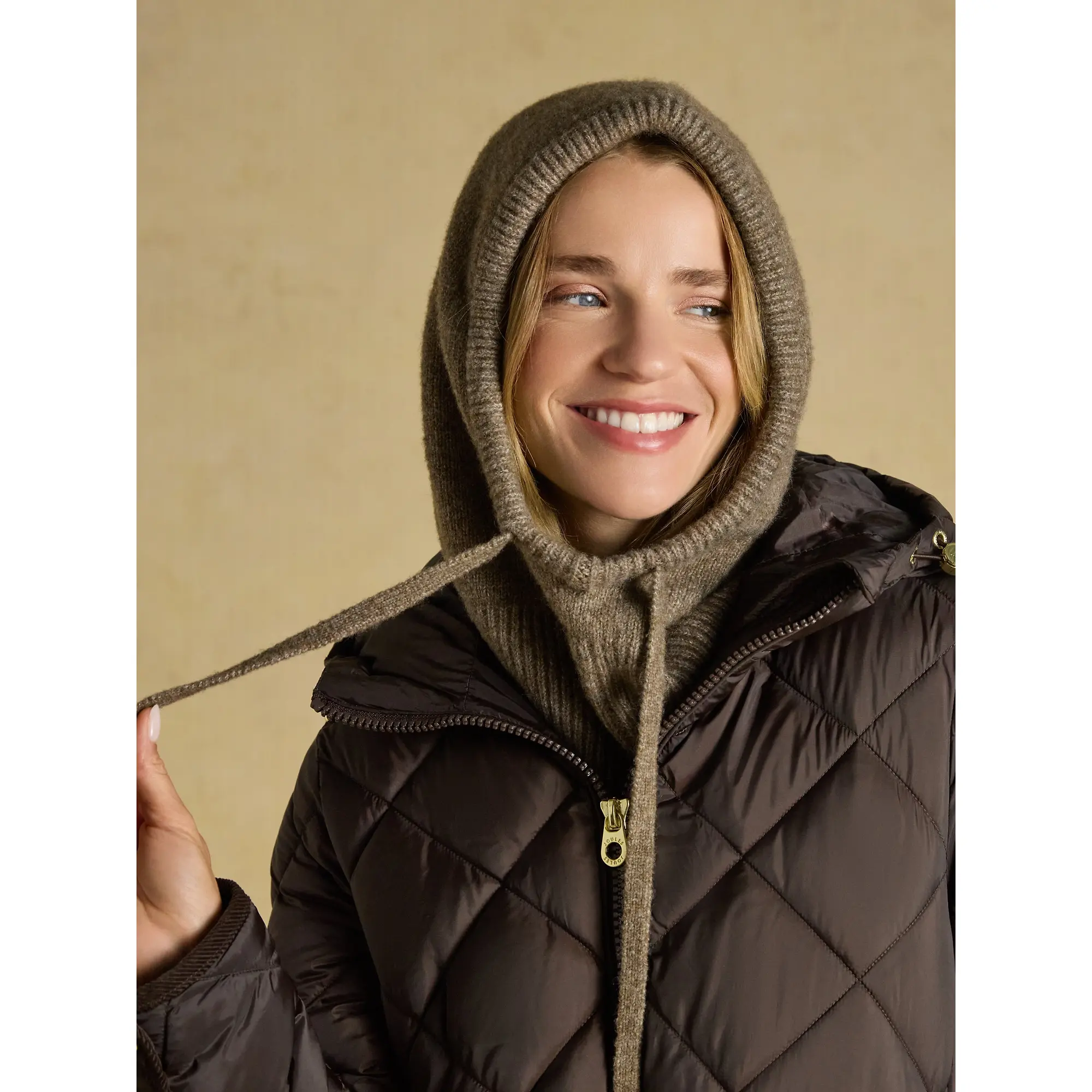 Product image 4 of 6 of Joules Women's Knitted Drawstring Hood - Mocha Brown