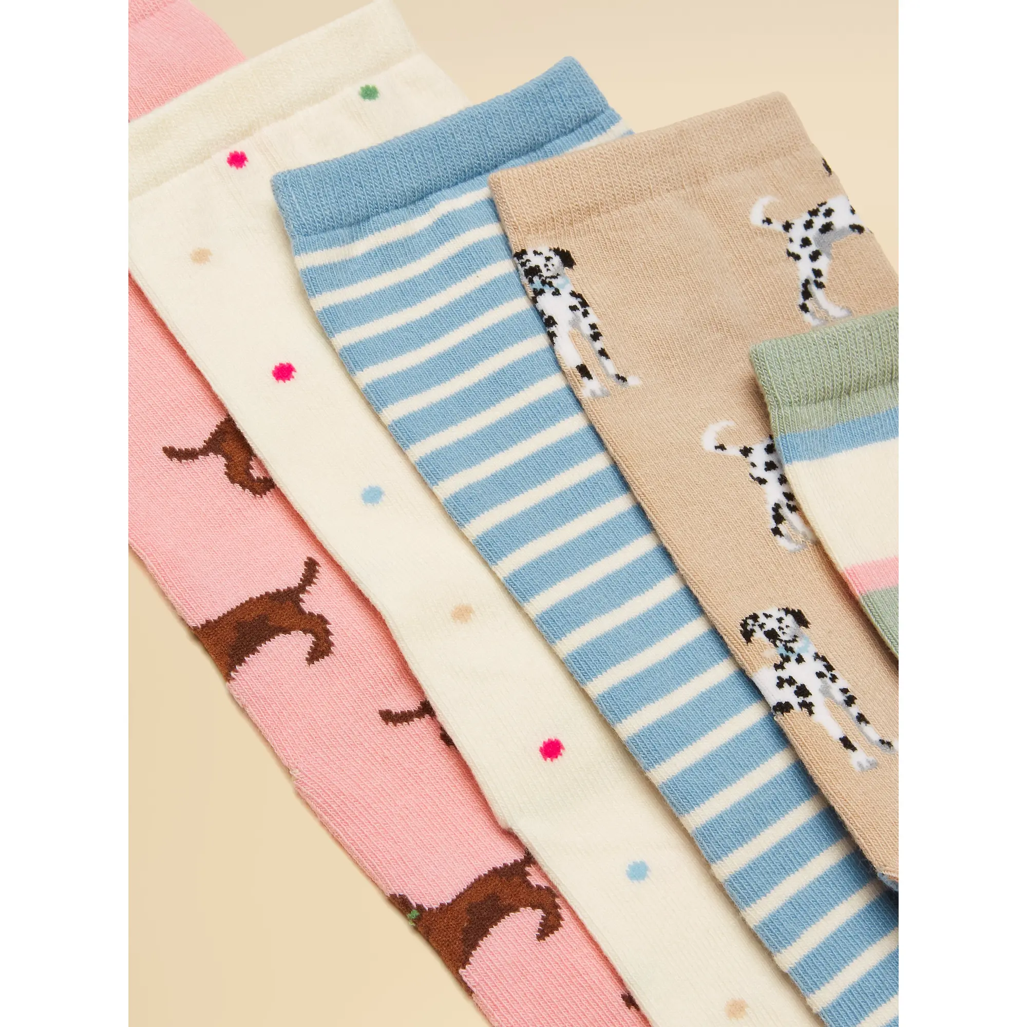 Product image 2 of 3 of Joules Women's Everyday Ankle Socks 5 Pack UK 4-8 - Multi Ecru Dog