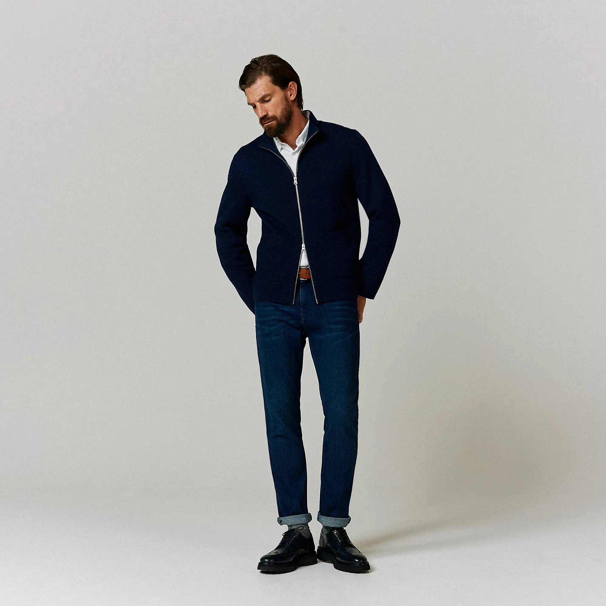 Product image 7 of 10 of Oliver Sweeney Men's Garstang Knitted Merino Wool Blend Jacket - Navy