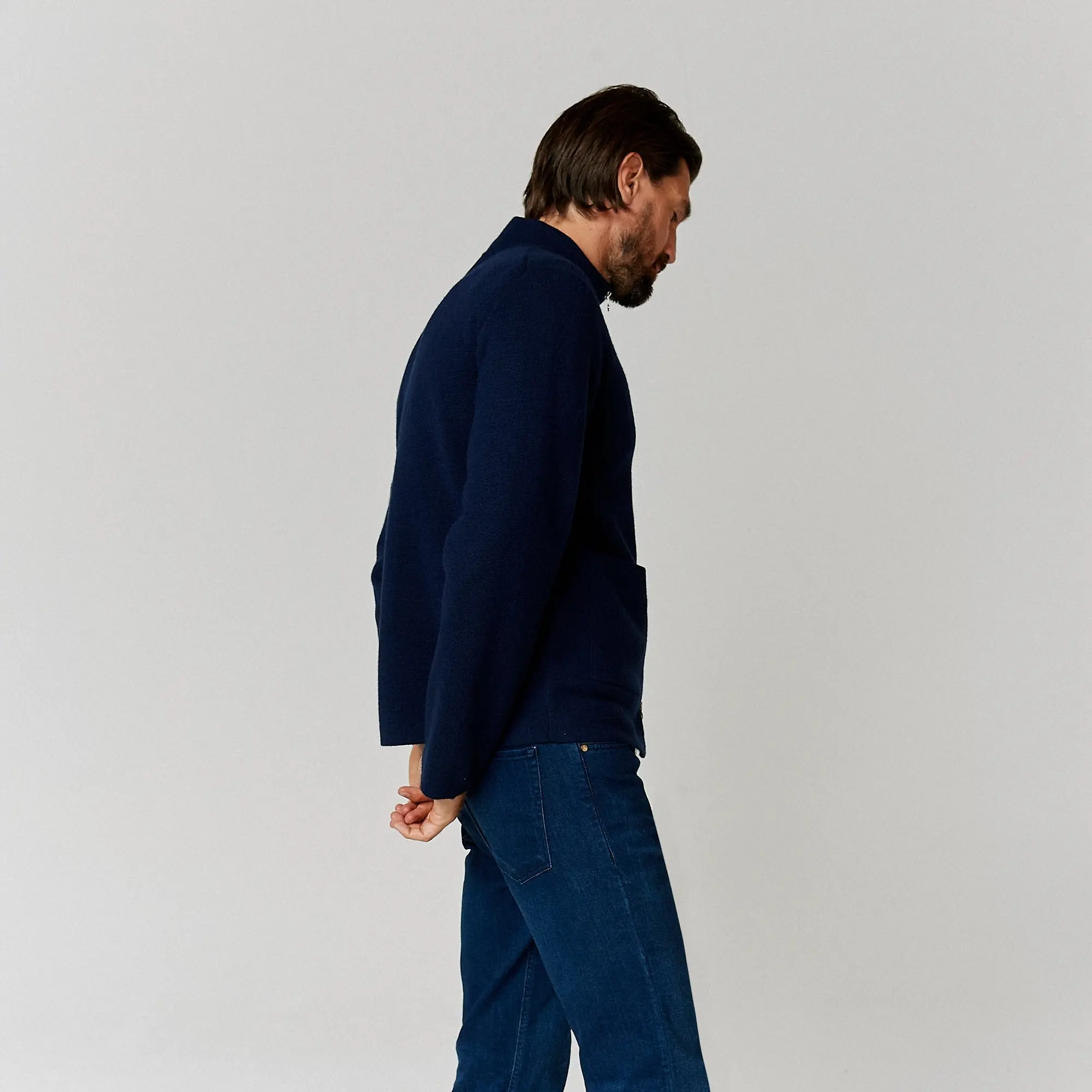 Product image 5 of 10 of Oliver Sweeney Men's Garstang Knitted Merino Wool Blend Jacket - Navy