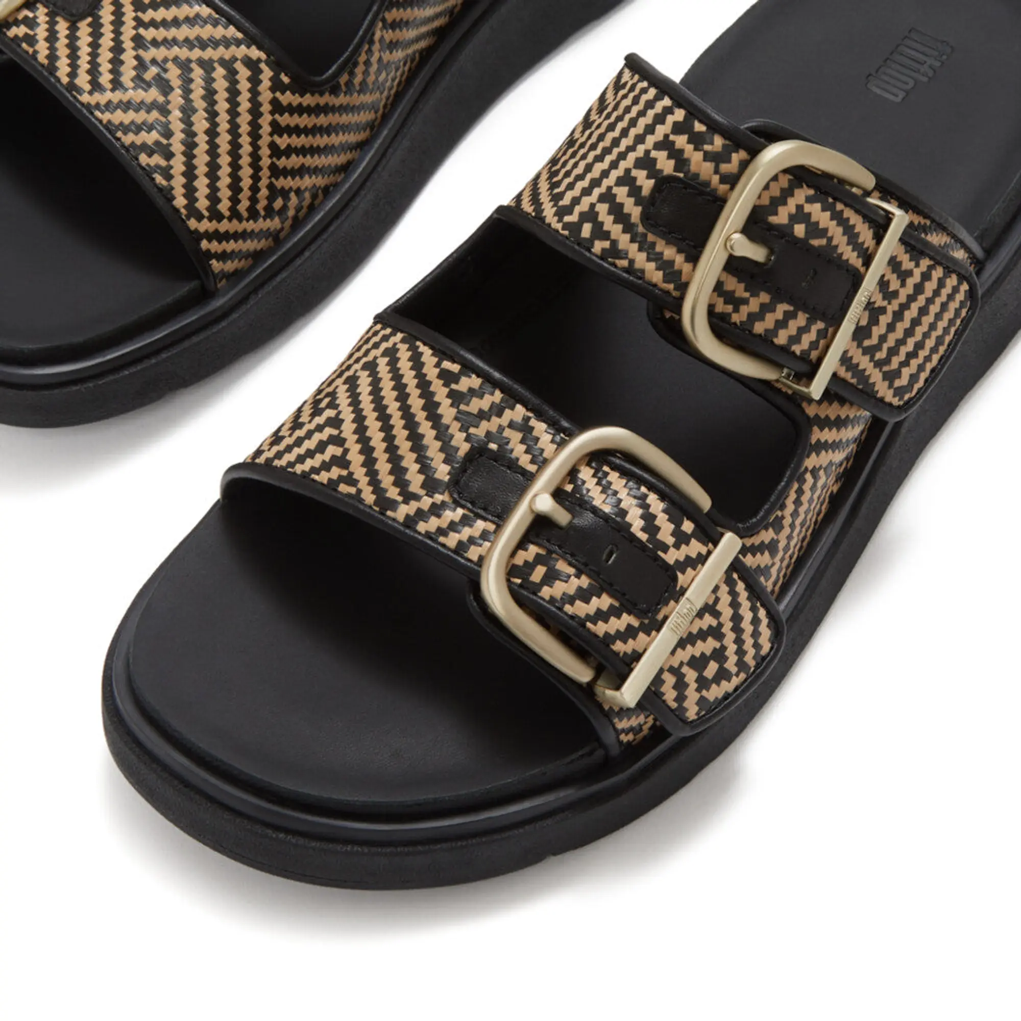 Product image 3 of 7 of FitFlop Women's GEN-FF Buckle Graphic Weave Two-Bar Slides - Black