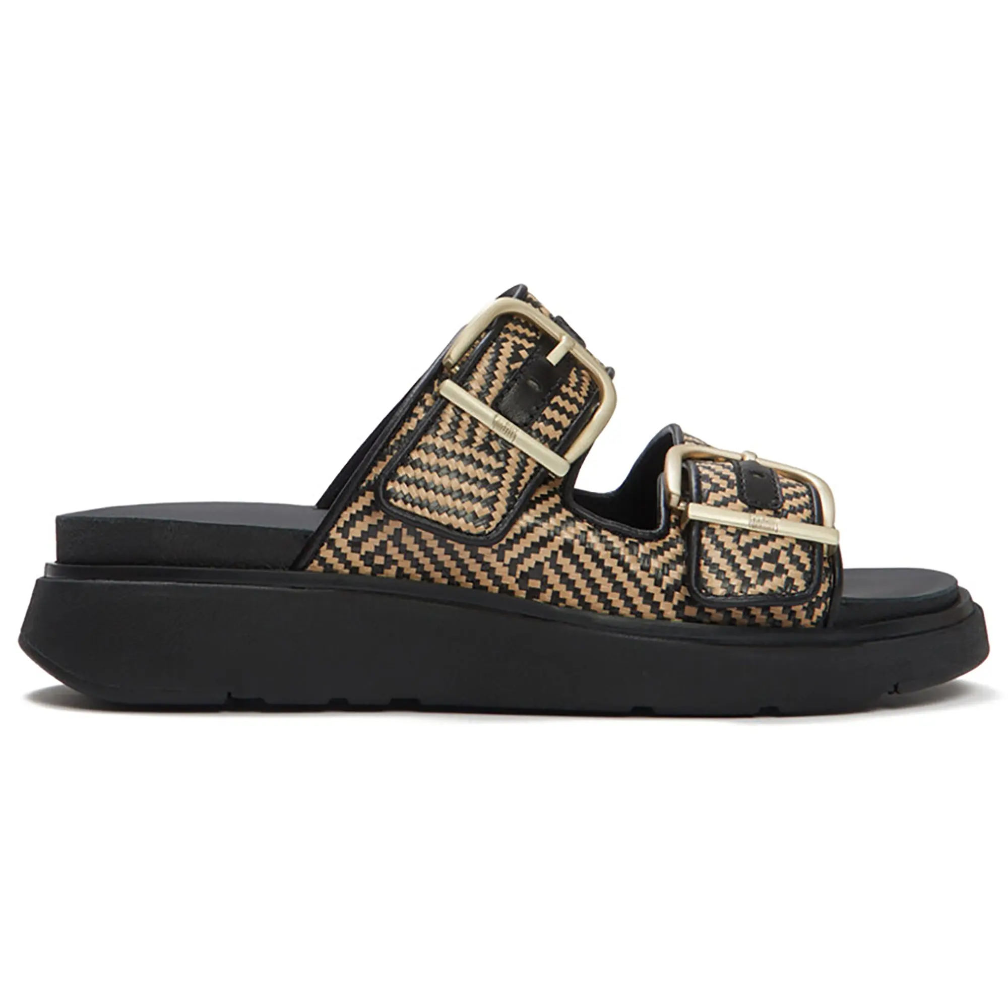 Product image 1 of 7 of FitFlop Women's GEN-FF Buckle Graphic Weave Two-Bar Slides - Black