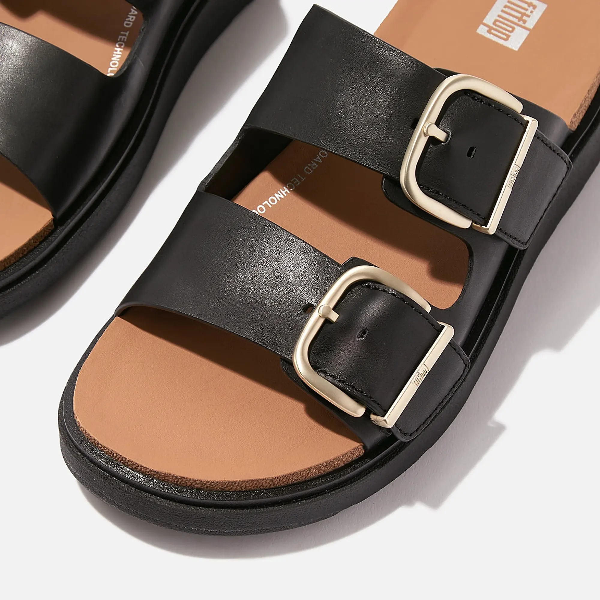 Product image 3 of 6 of FitFlop Women's GEN-FF Buckle Two-Bar Leather Slides - Black