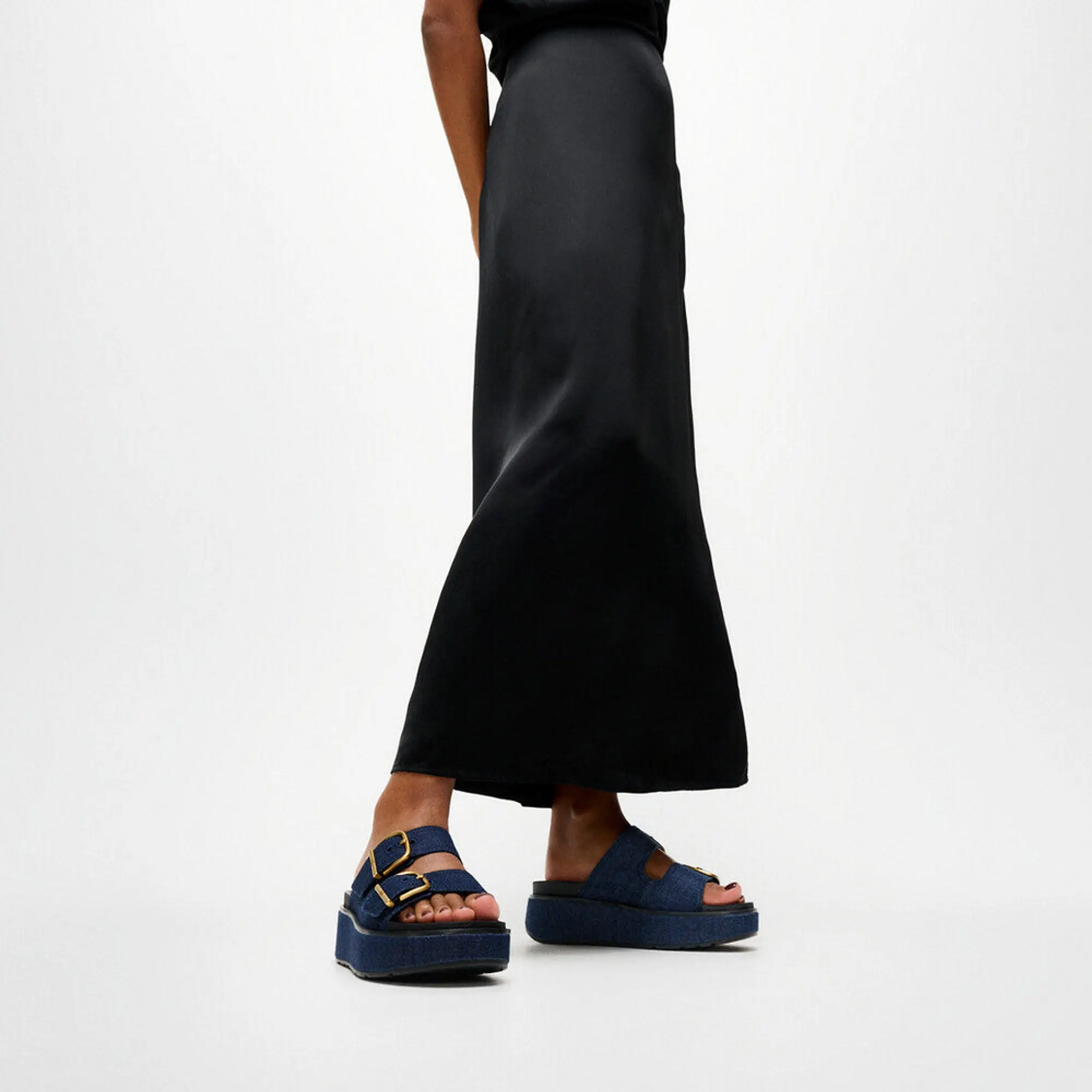 Product image 2 of 8 of FitFlop Women's GEN-FF Max Buckle Two-Bar Denim Slides - Dark Denim