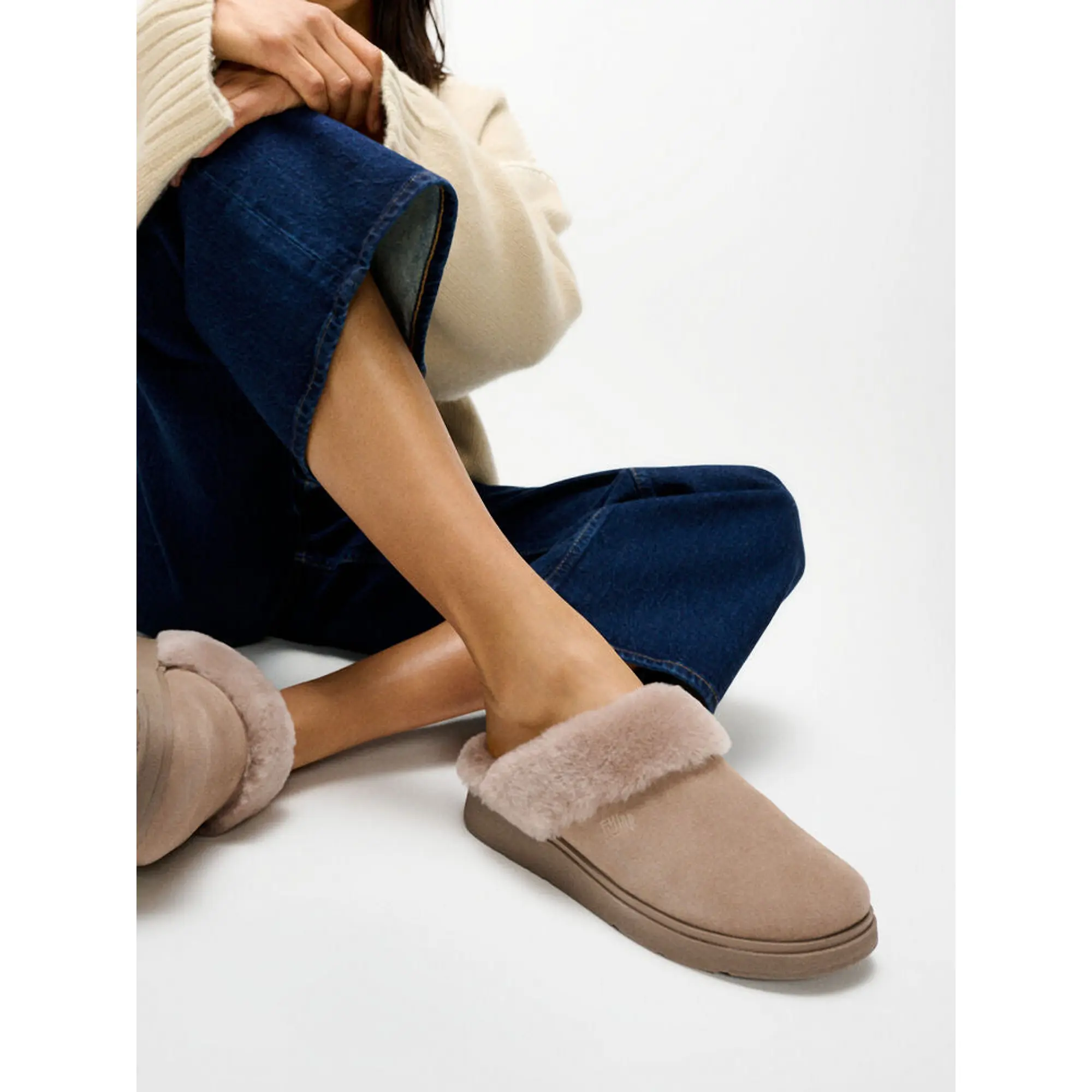 Product image 2 of 8 of FitFlop Women's GEN-FF Shearling Suede Slippers - Taupe