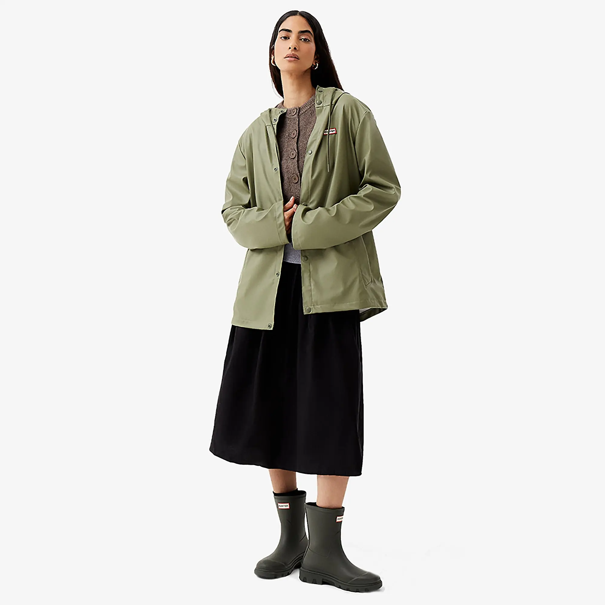 Product image 3 of 8 of Hunter Unisex Downpour Izzy Pu Hooded Jacket - Deep Lichen Green