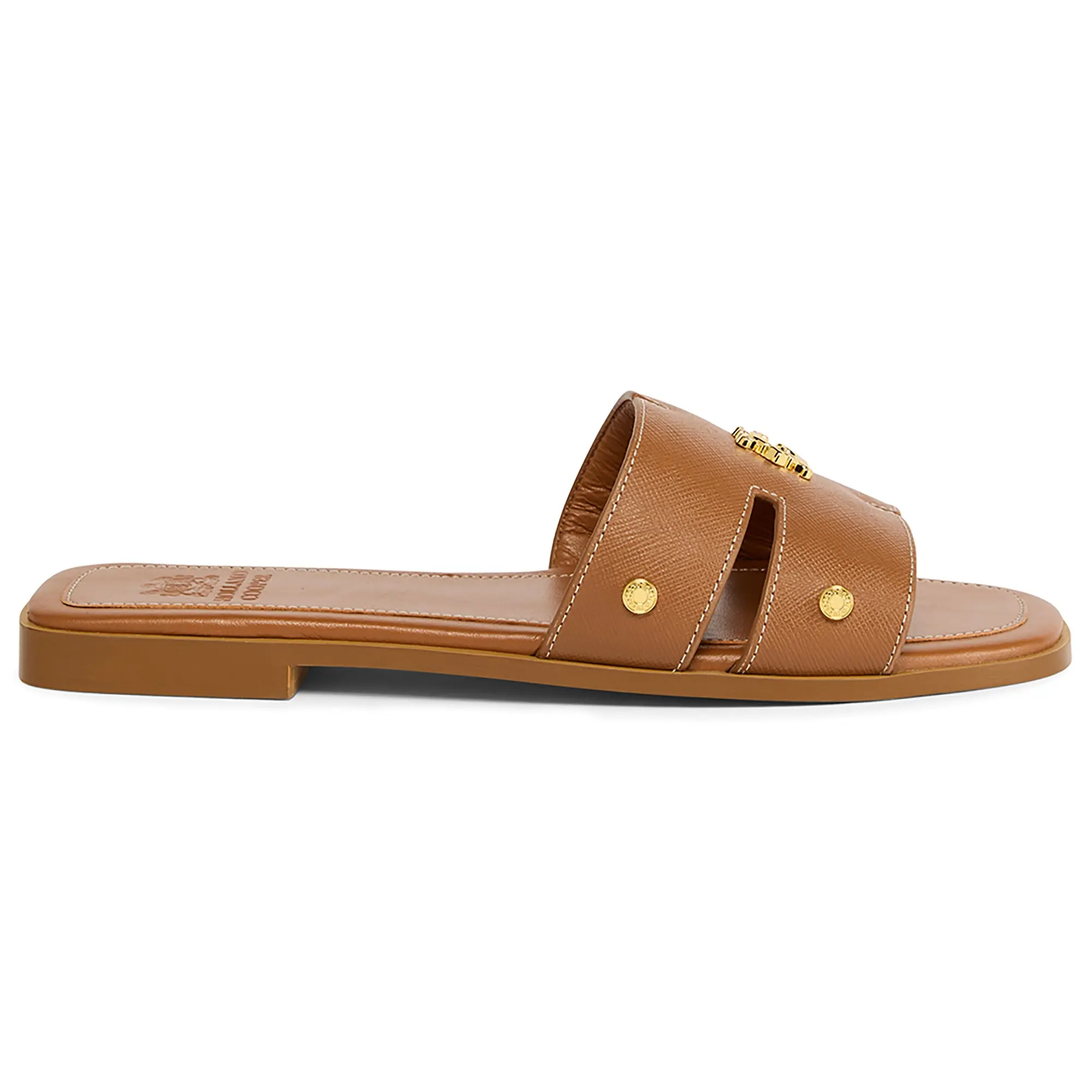 Product image 1 of 6 of Holland Cooper Women's Heraldic Monogram Slides - Tan Saffiano