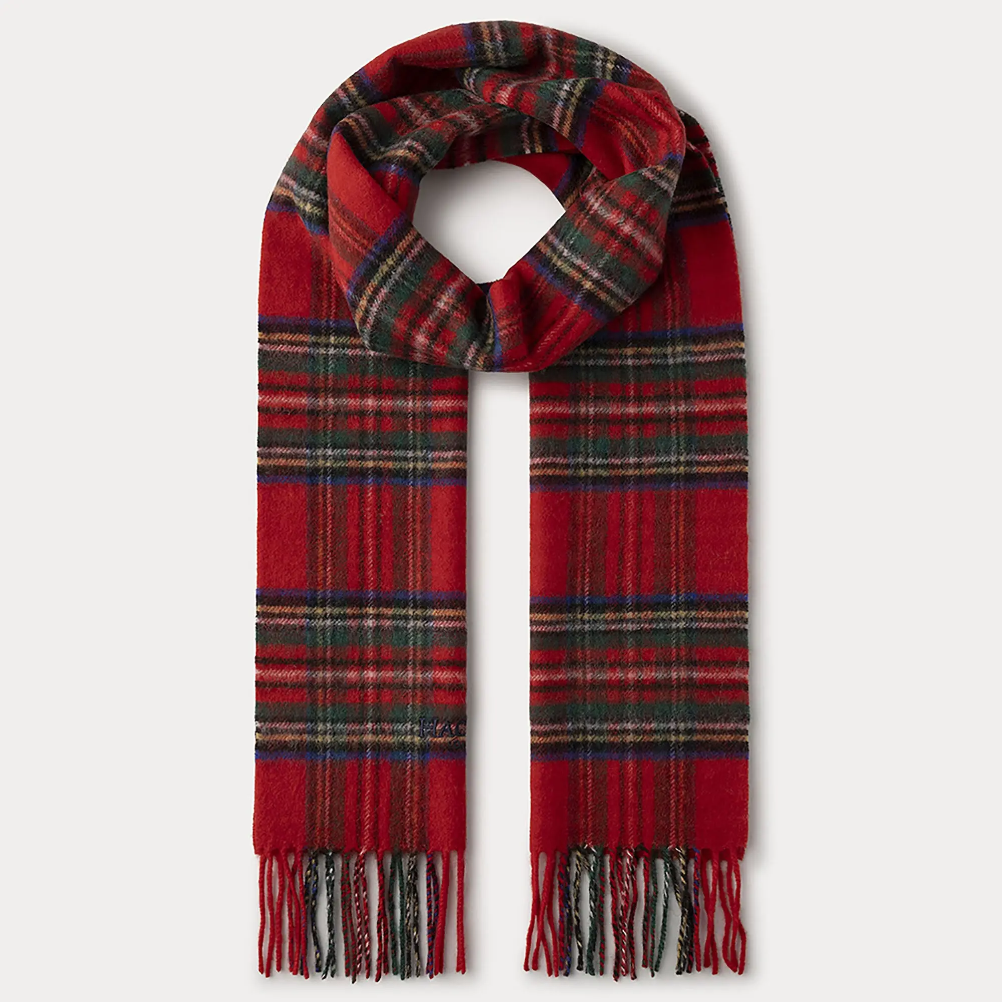 Product image 1 of 3 of Hackett Men's Cashmere-Wool Logo Plaid Scarf - Red Stewart Tartan