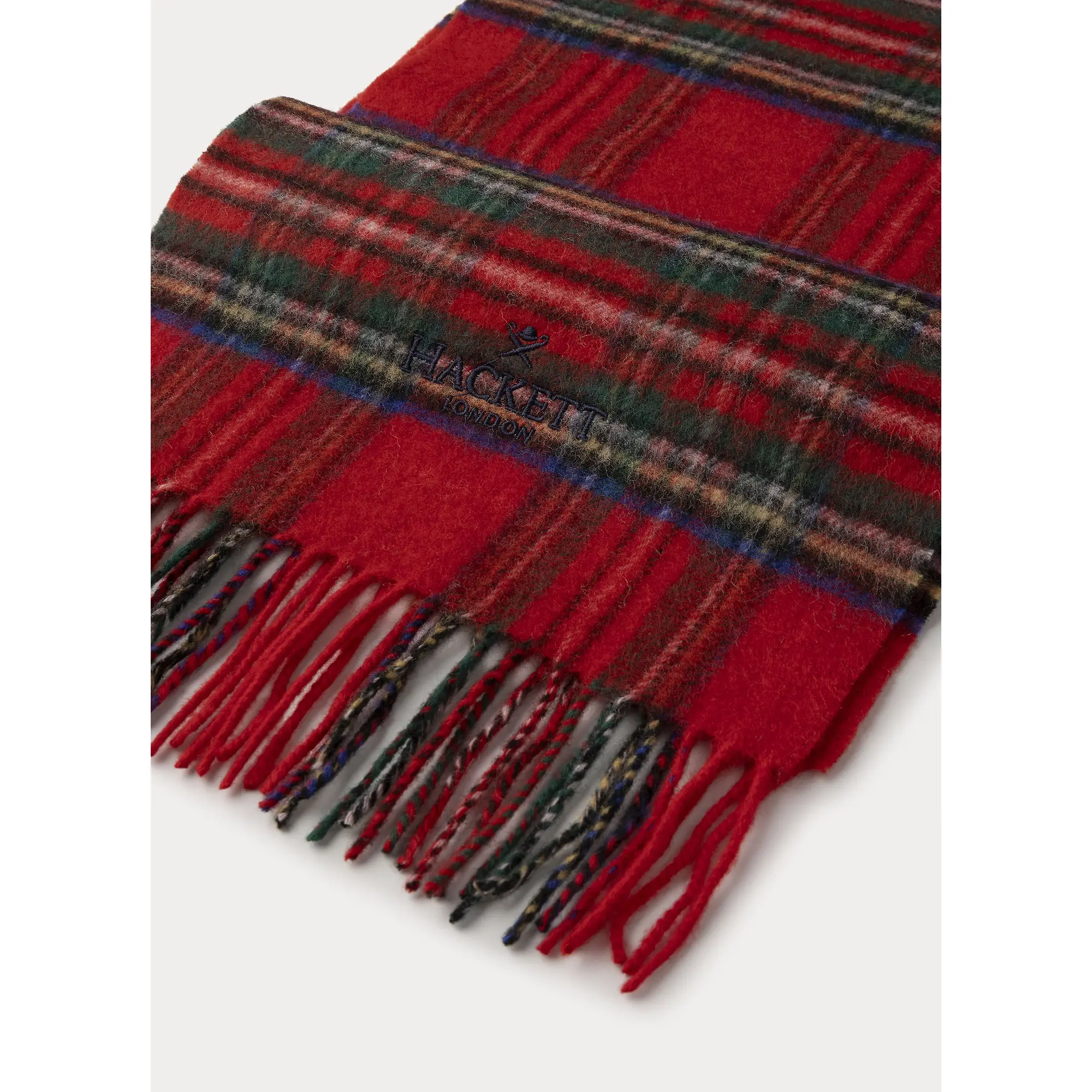 Product image 2 of 3 of Hackett Men's Cashmere-Wool Logo Plaid Scarf - Red Stewart Tartan