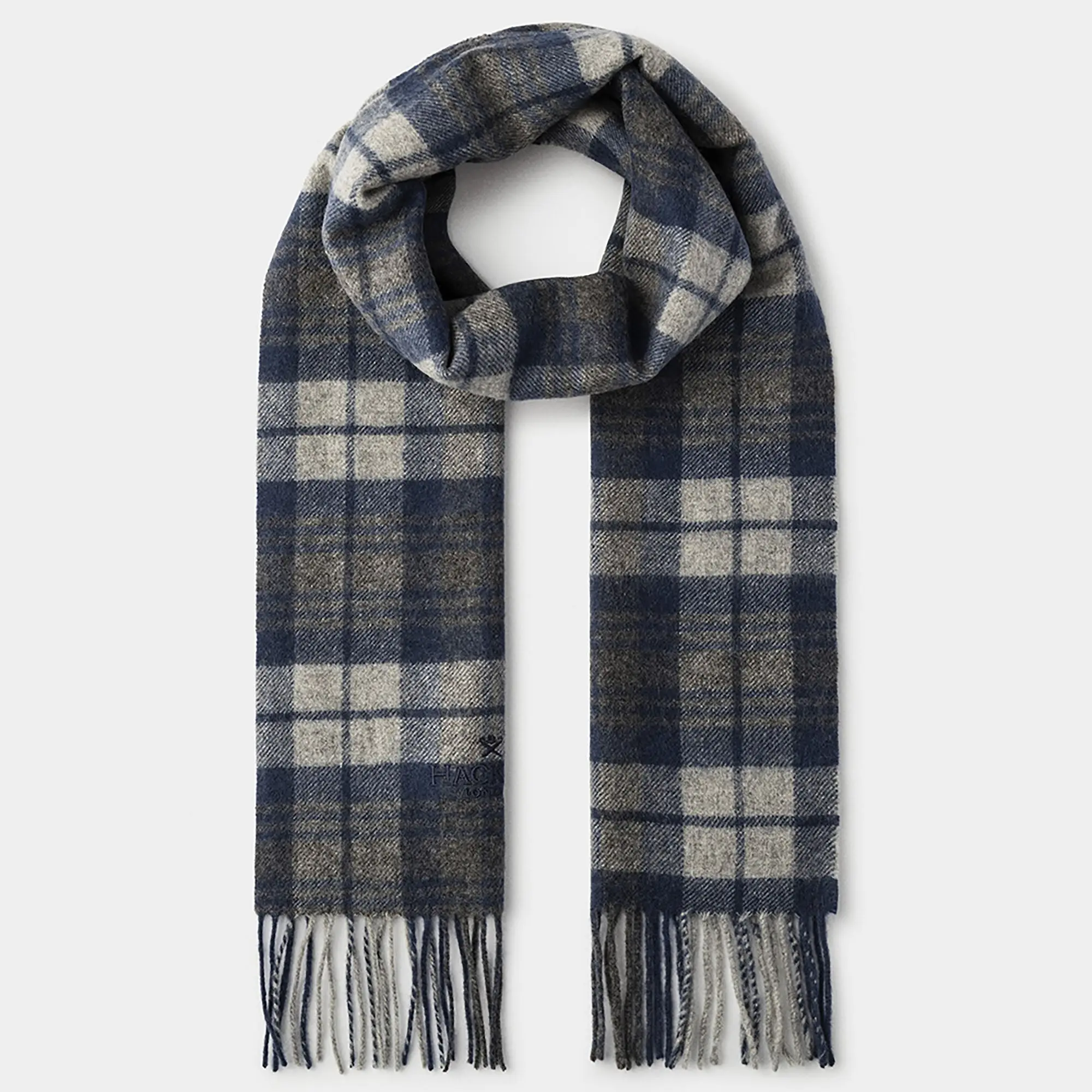 Product image 1 of 3 of Hackett Men's Cashmere-Wool Logo Plaid Scarf - Granite Grey Tartan