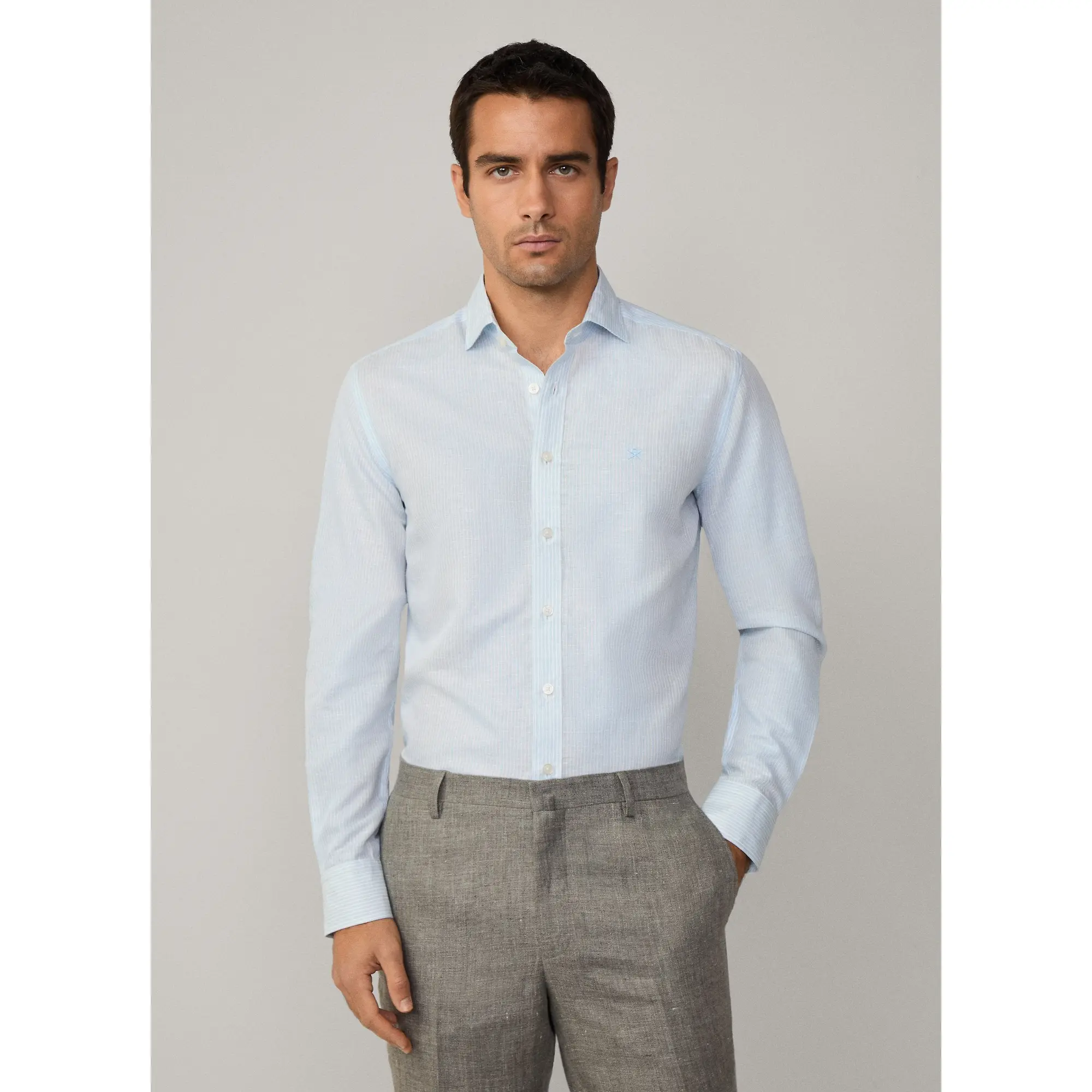 Product image 4 of 8 of Hackett Men's Tailored Fit Linen Bengal Striped Shirt - Sky Blue