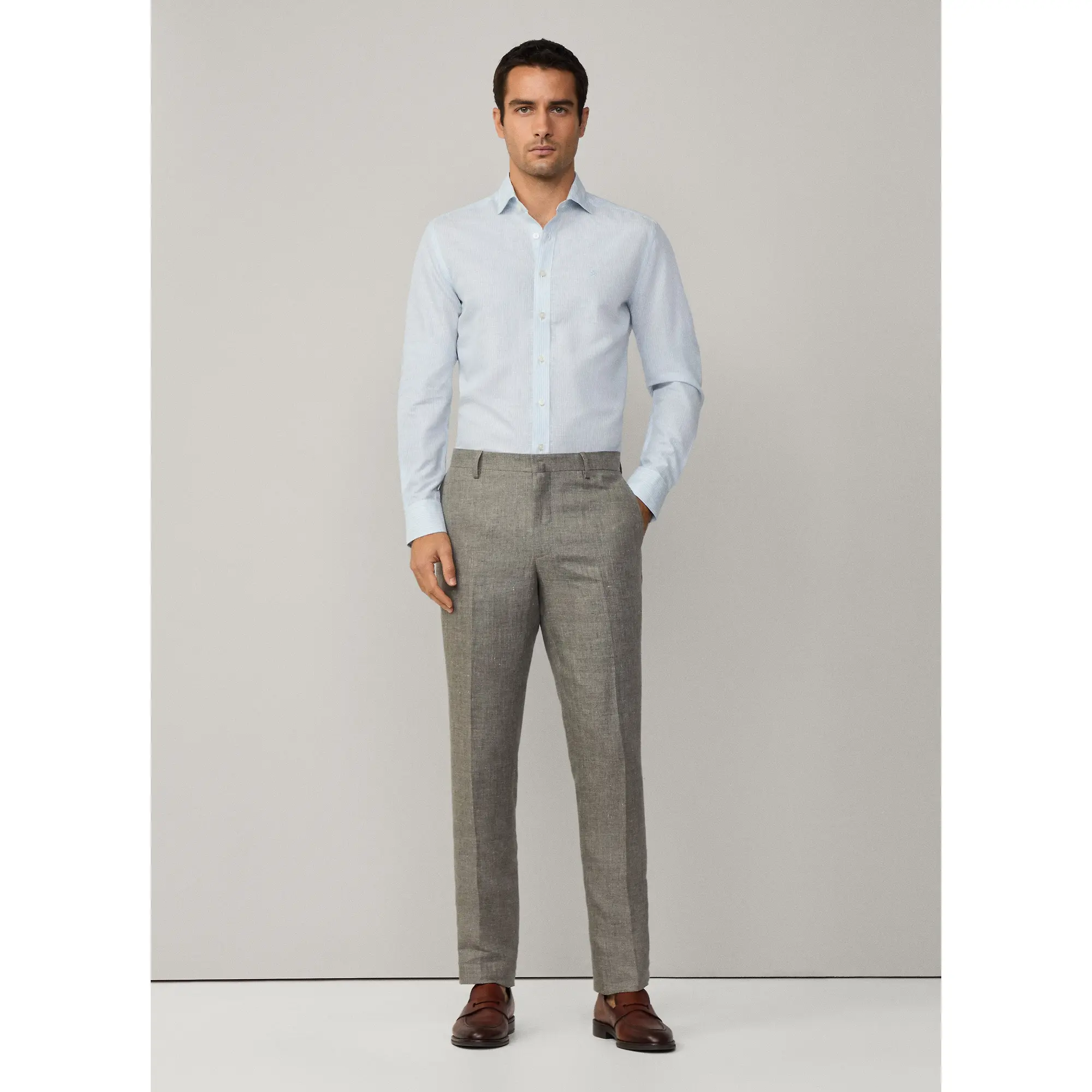 Product image 8 of 8 of Hackett Men's Tailored Fit Linen Bengal Striped Shirt - Sky Blue