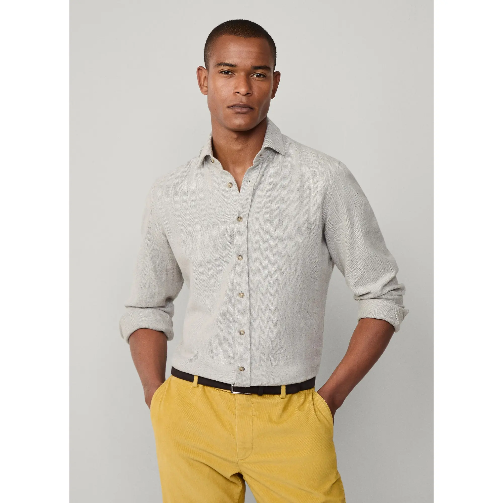 Product image 2 of 9 of Hacket Men's Brushed Herringbone Shirt - Metal Grey