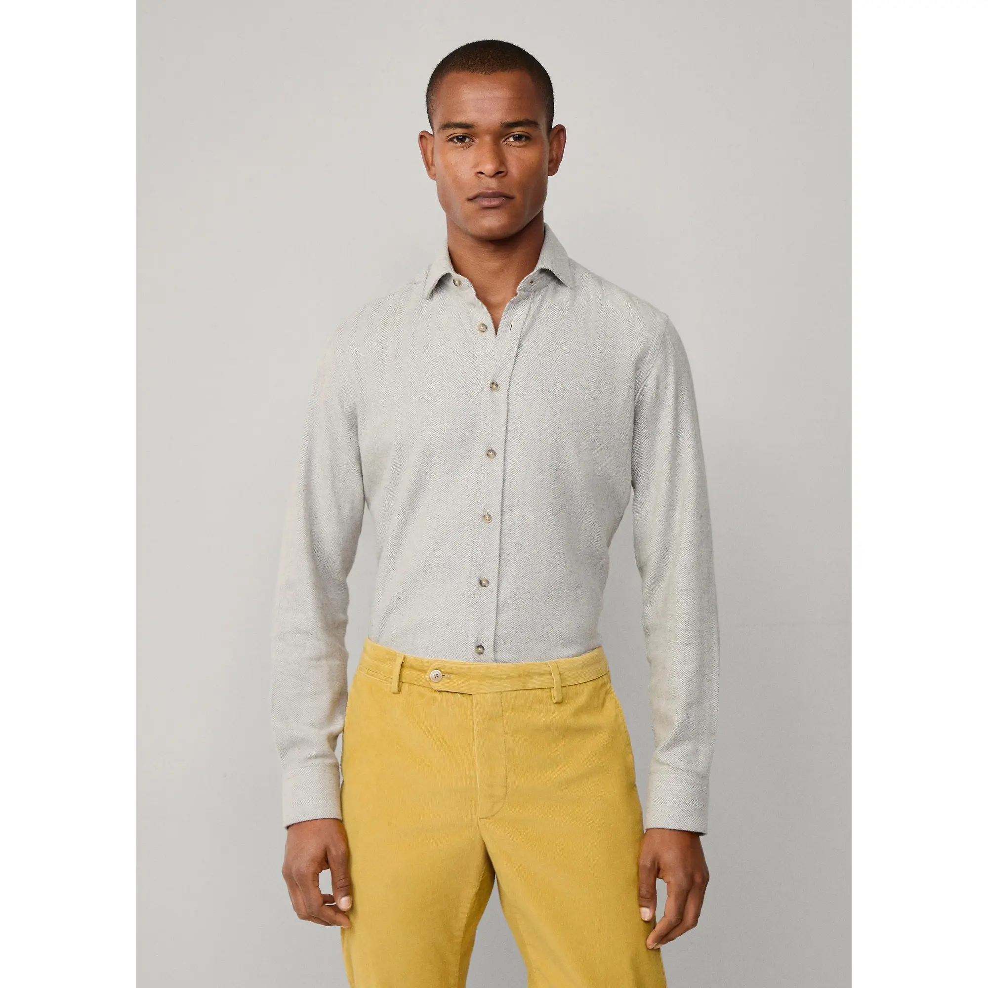 Product image 3 of 9 of Hacket Men's Brushed Herringbone Shirt - Metal Grey