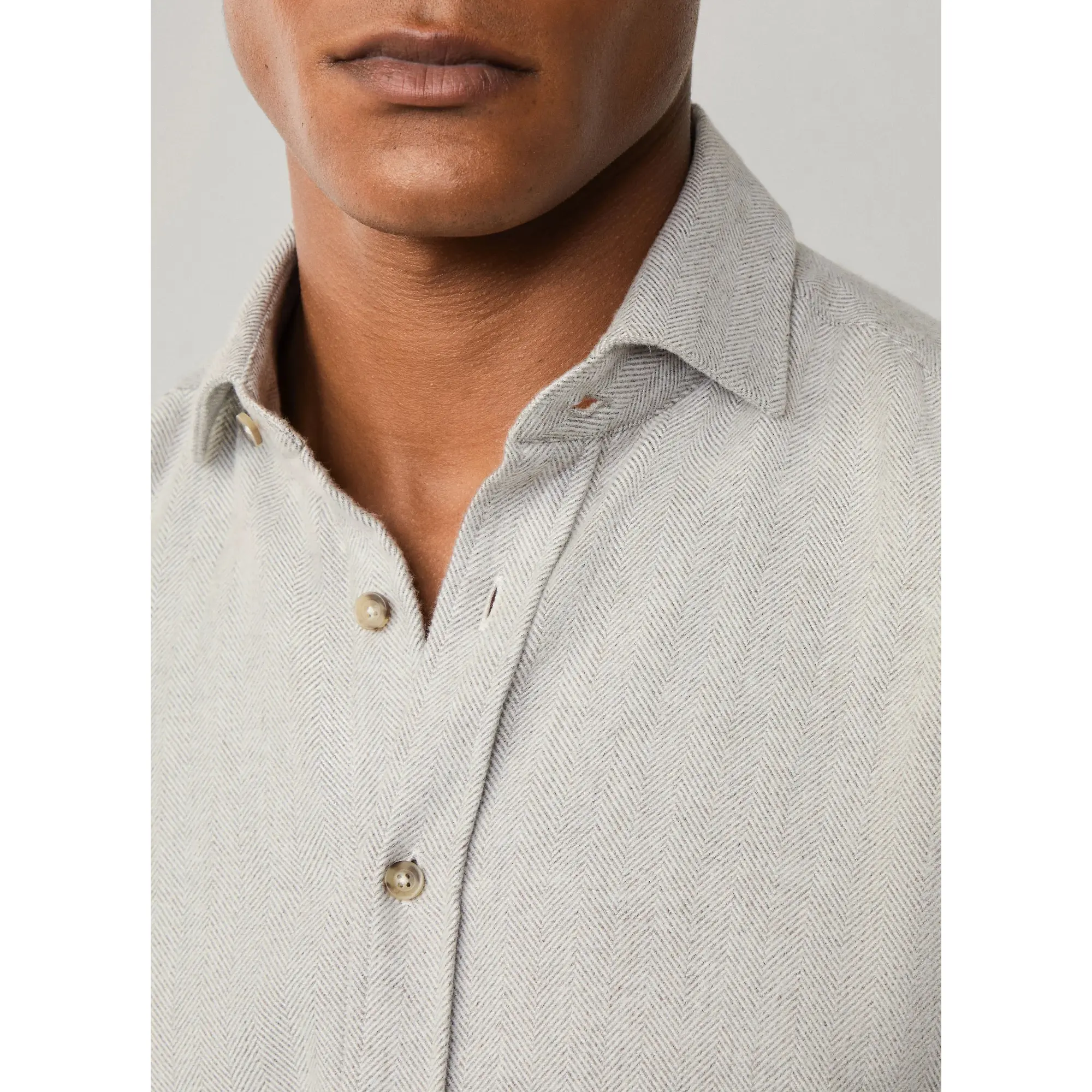 Product image 4 of 9 of Hacket Men's Brushed Herringbone Shirt - Metal Grey