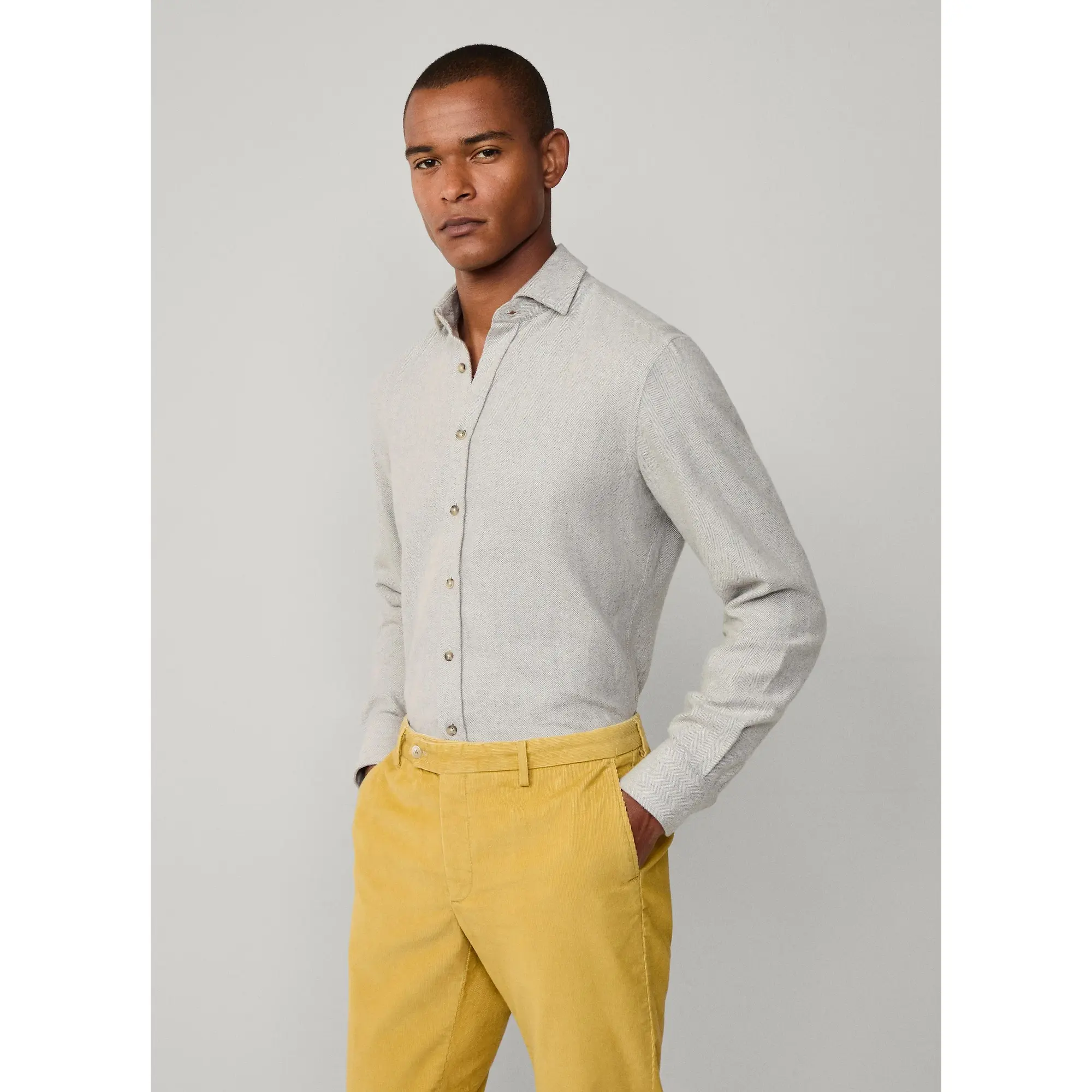 Product image 5 of 9 of Hacket Men's Brushed Herringbone Shirt - Metal Grey