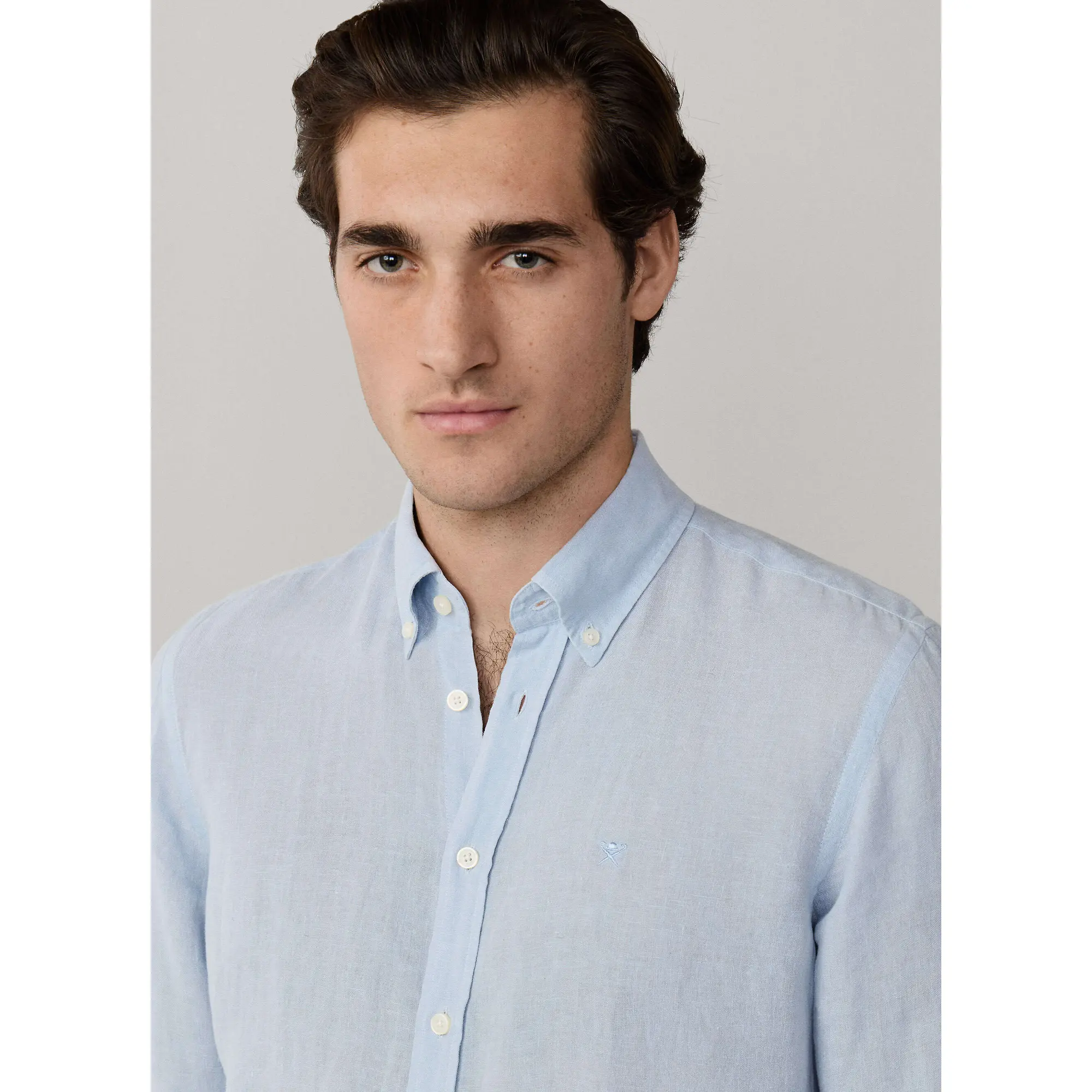 Product image 4 of 10 of Hackett Men's Tailored Fit Garment Dyed Linen Shirt with Button Down Collar - Oxford Blue