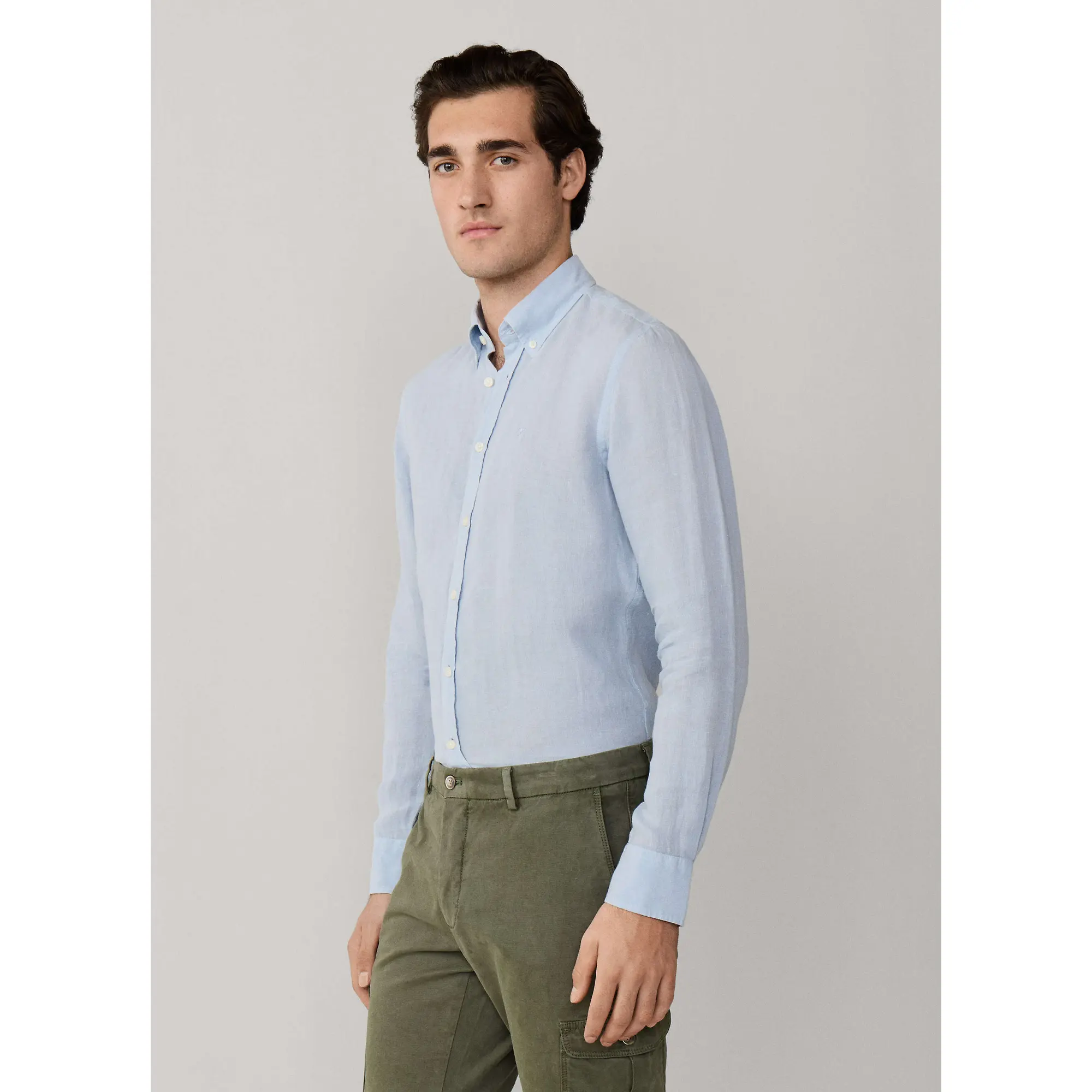 Product image 5 of 10 of Hackett Men's Tailored Fit Garment Dyed Linen Shirt with Button Down Collar - Oxford Blue