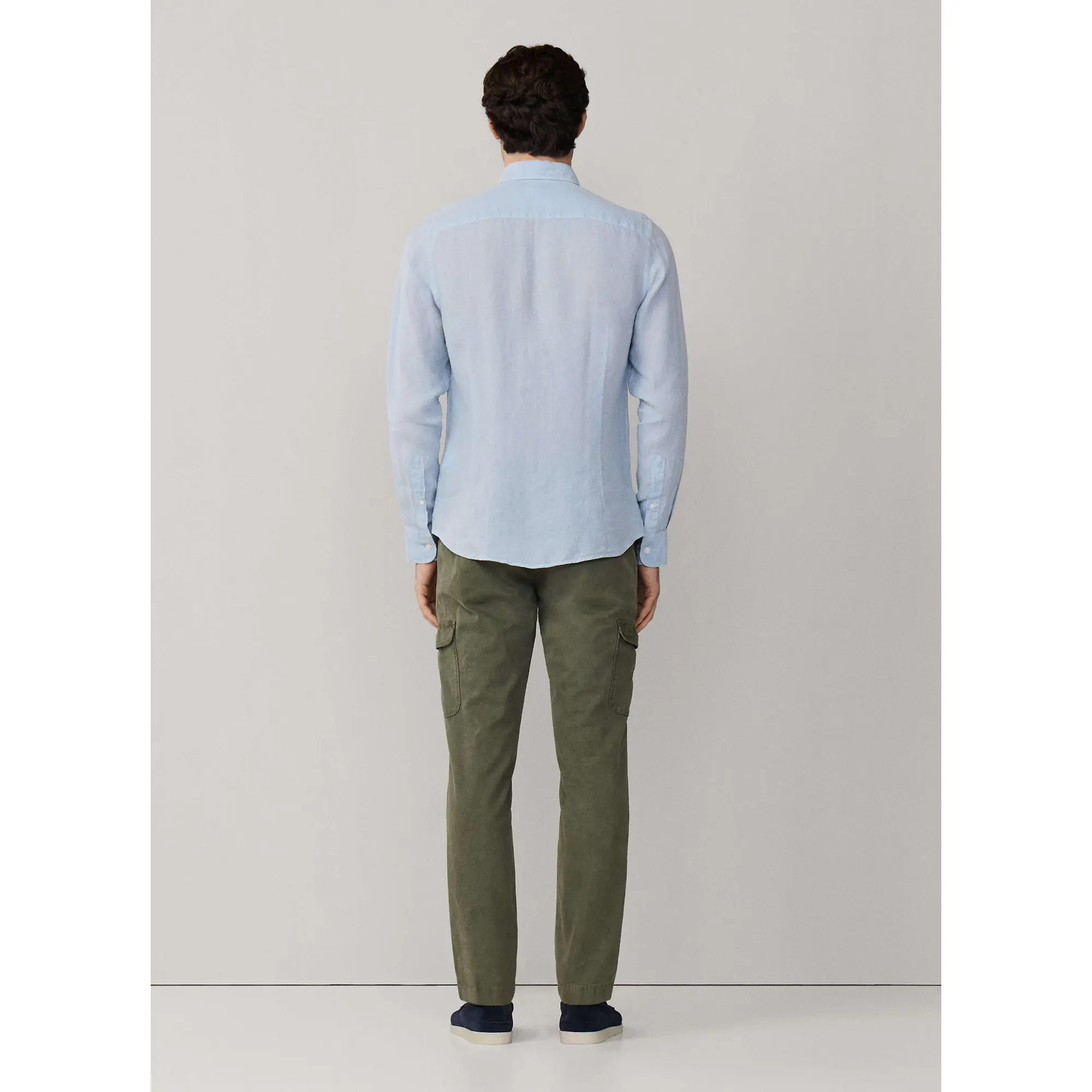 Product image 6 of 10 of Hackett Men's Tailored Fit Garment Dyed Linen Shirt with Button Down Collar - Oxford Blue