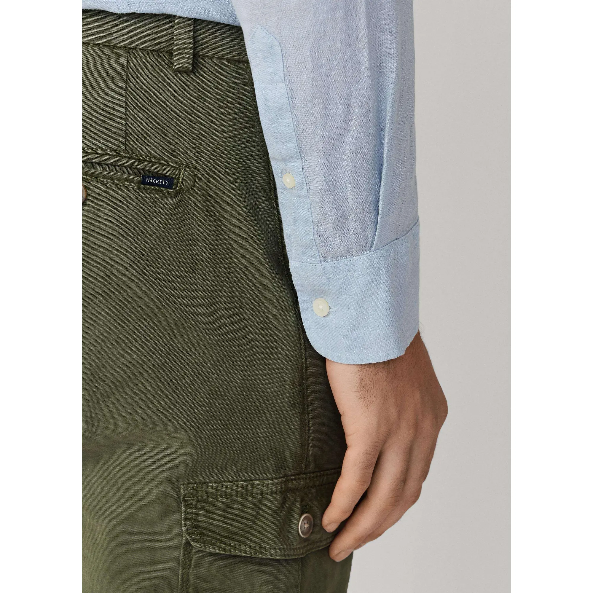 Product image 7 of 10 of Hackett Men's Tailored Fit Garment Dyed Linen Shirt with Button Down Collar - Oxford Blue