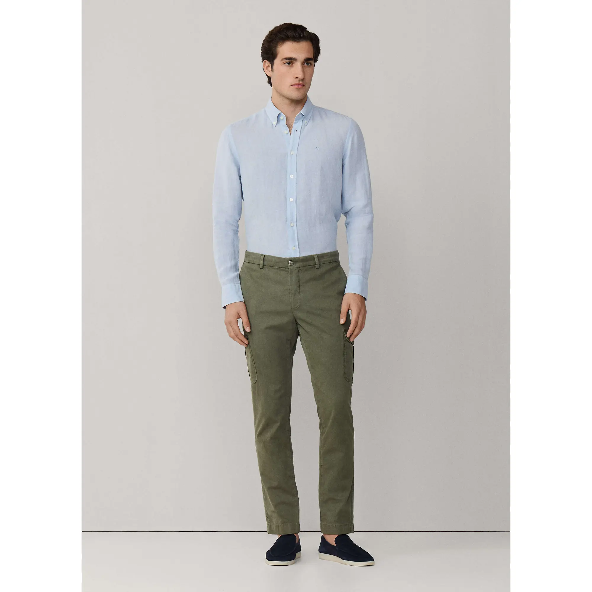 Product image 8 of 10 of Hackett Men's Tailored Fit Garment Dyed Linen Shirt with Button Down Collar - Oxford Blue
