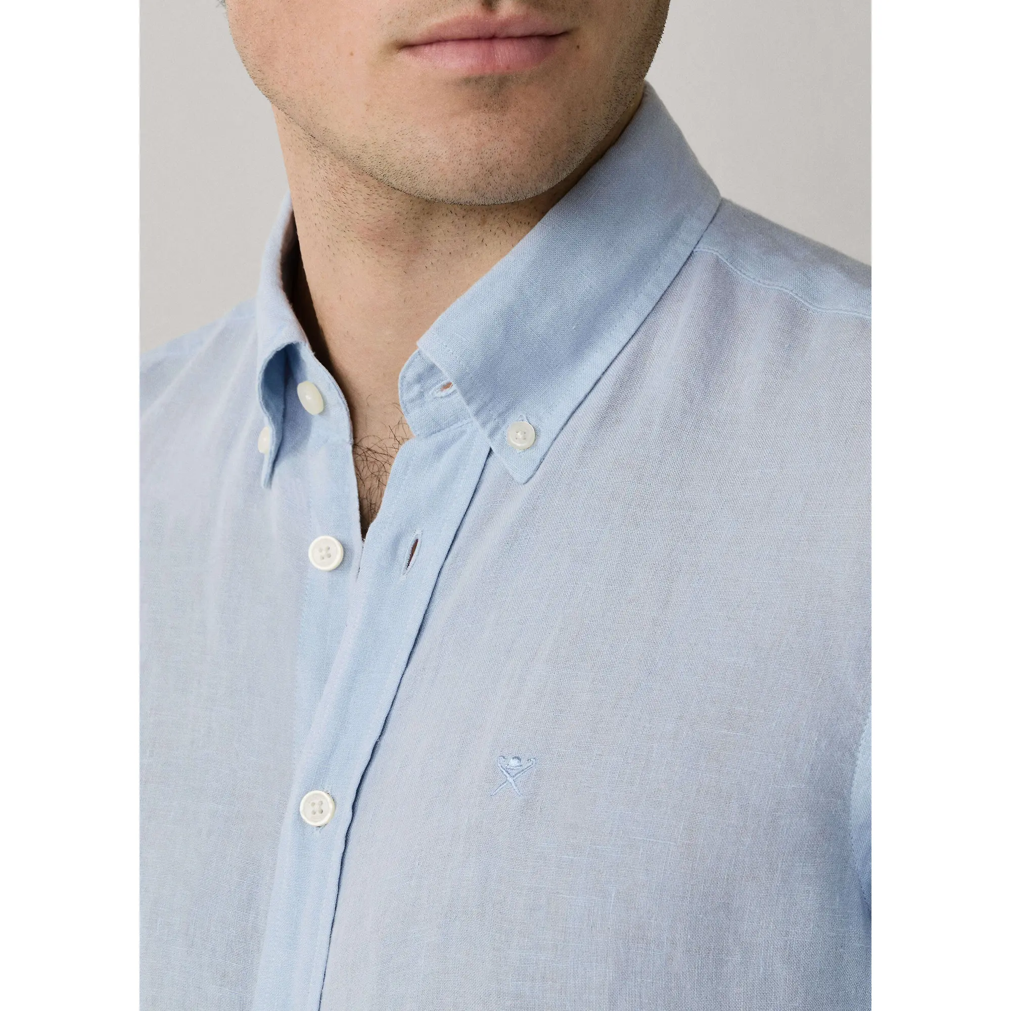 Product image 9 of 10 of Hackett Men's Tailored Fit Garment Dyed Linen Shirt with Button Down Collar - Oxford Blue