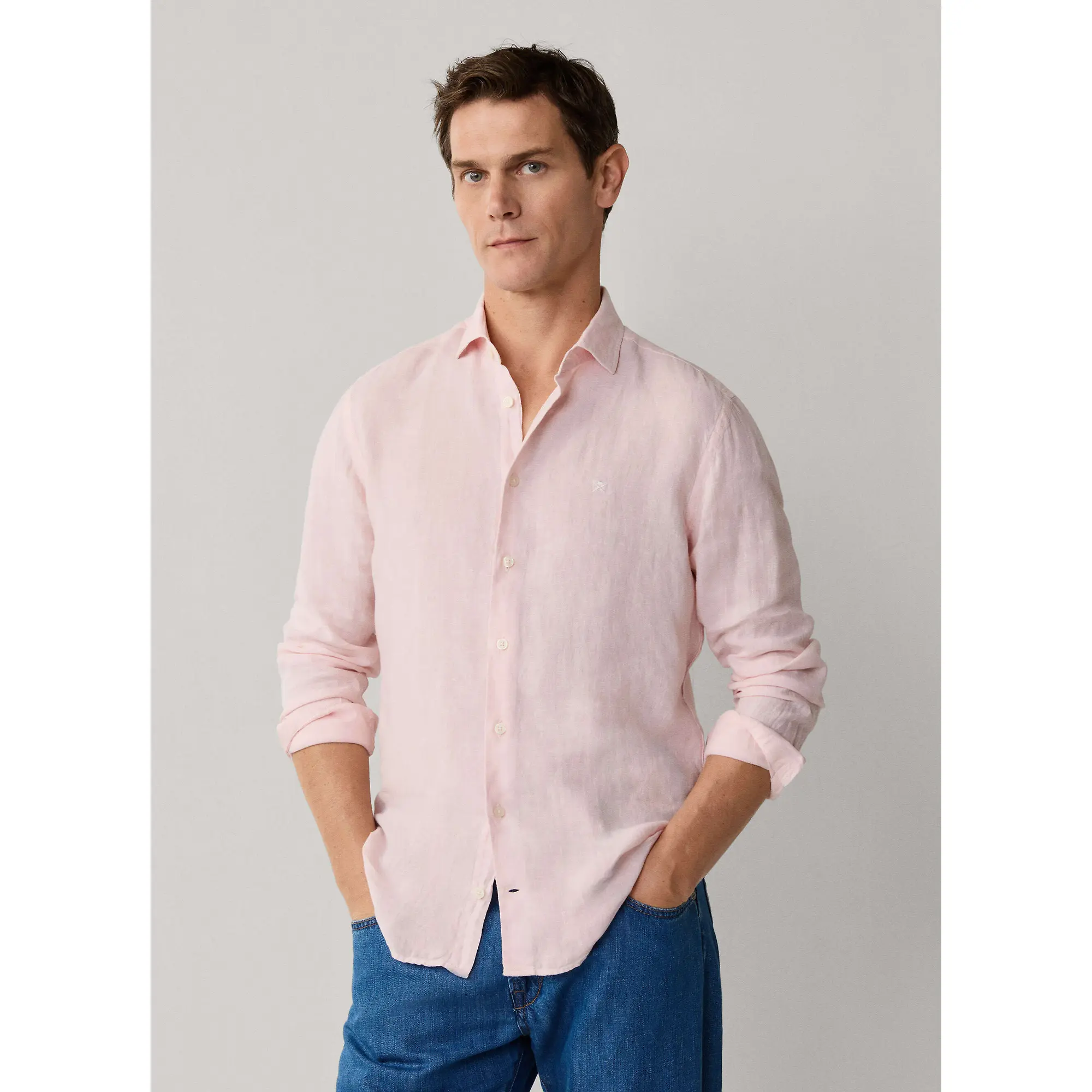 Product image 2 of 10 of Hackett Men's Tailored Fit Garment Dyed Linen Shirt - Baby Pink