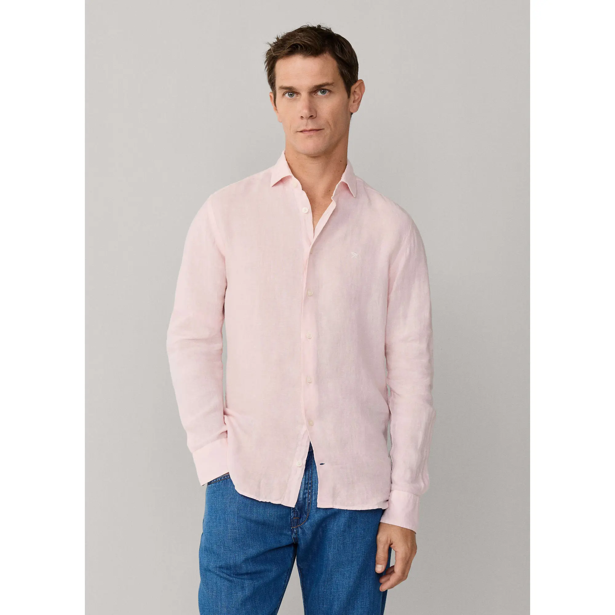Product image 3 of 10 of Hackett Men's Tailored Fit Garment Dyed Linen Shirt - Baby Pink