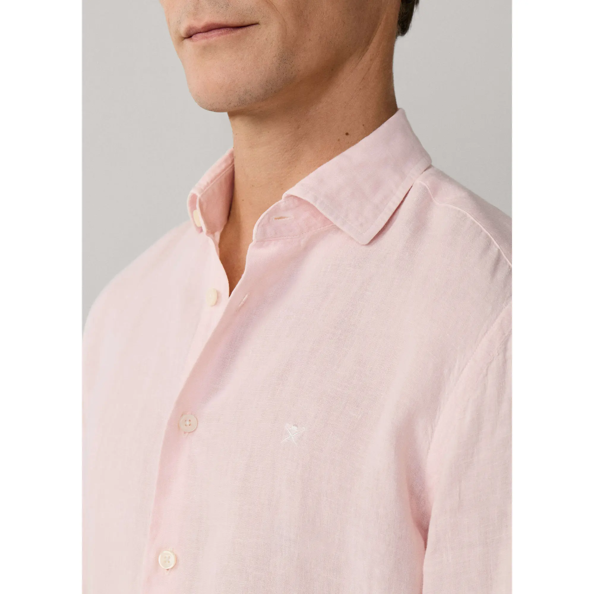Product image 9 of 10 of Hackett Men's Tailored Fit Garment Dyed Linen Shirt - Baby Pink