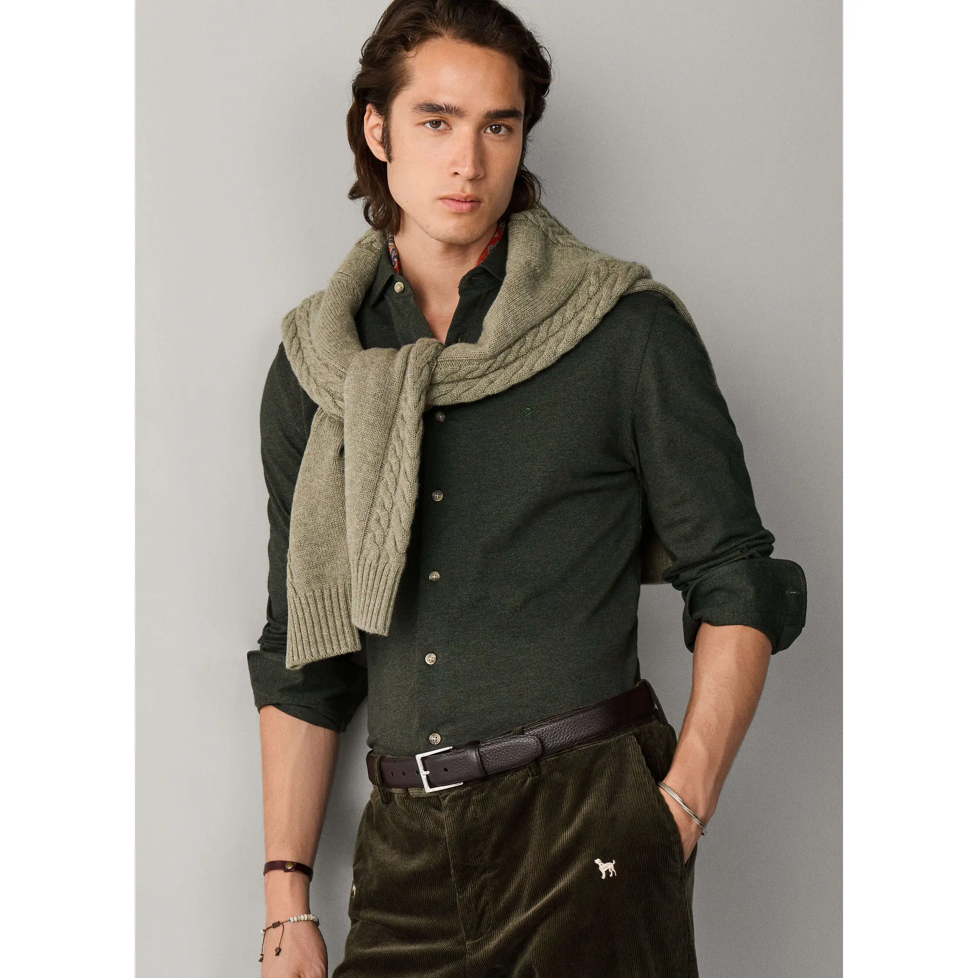 Product image 2 of 8 of Hackett Men's Tailored Fit Melange Jersey Shirt - Hunter Green