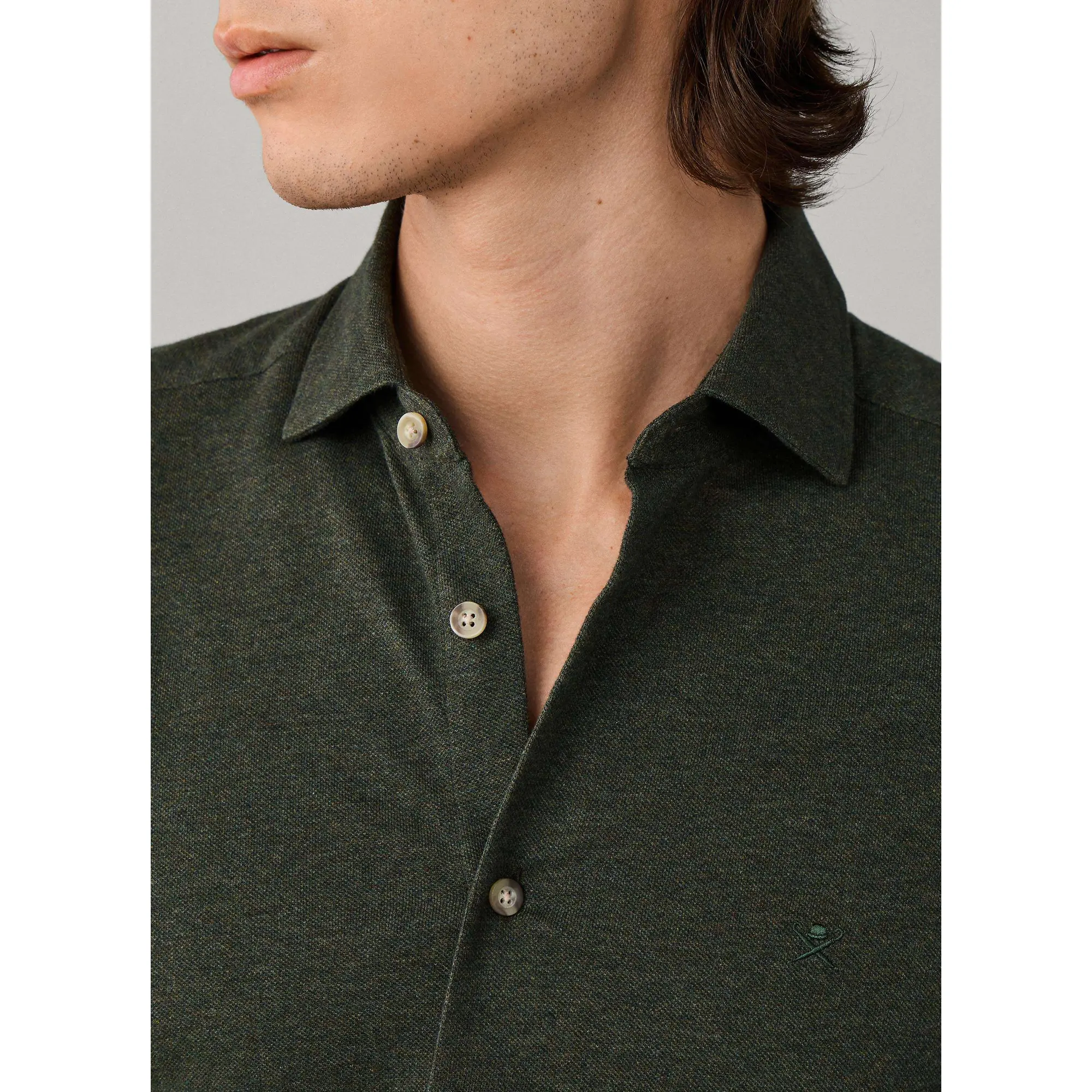 Product image 4 of 8 of Hackett Men's Tailored Fit Melange Jersey Shirt - Hunter Green