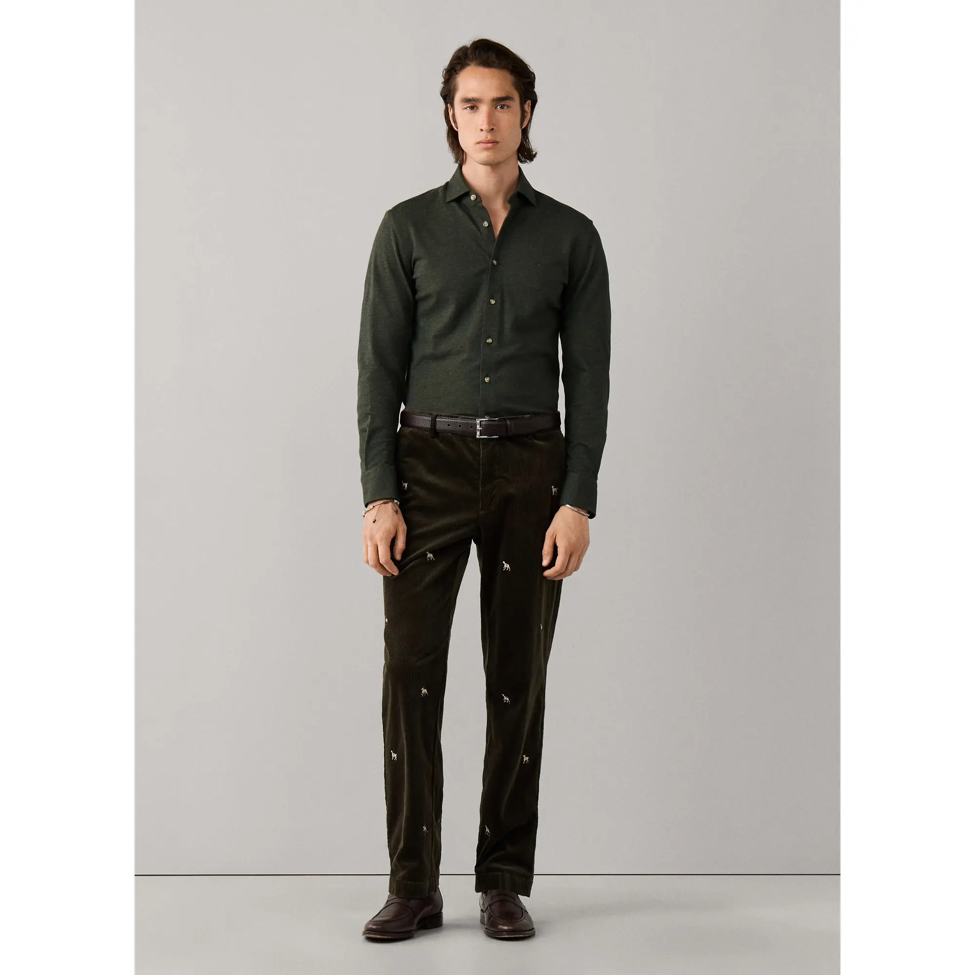 Product image 6 of 8 of Hackett Men's Tailored Fit Melange Jersey Shirt - Hunter Green