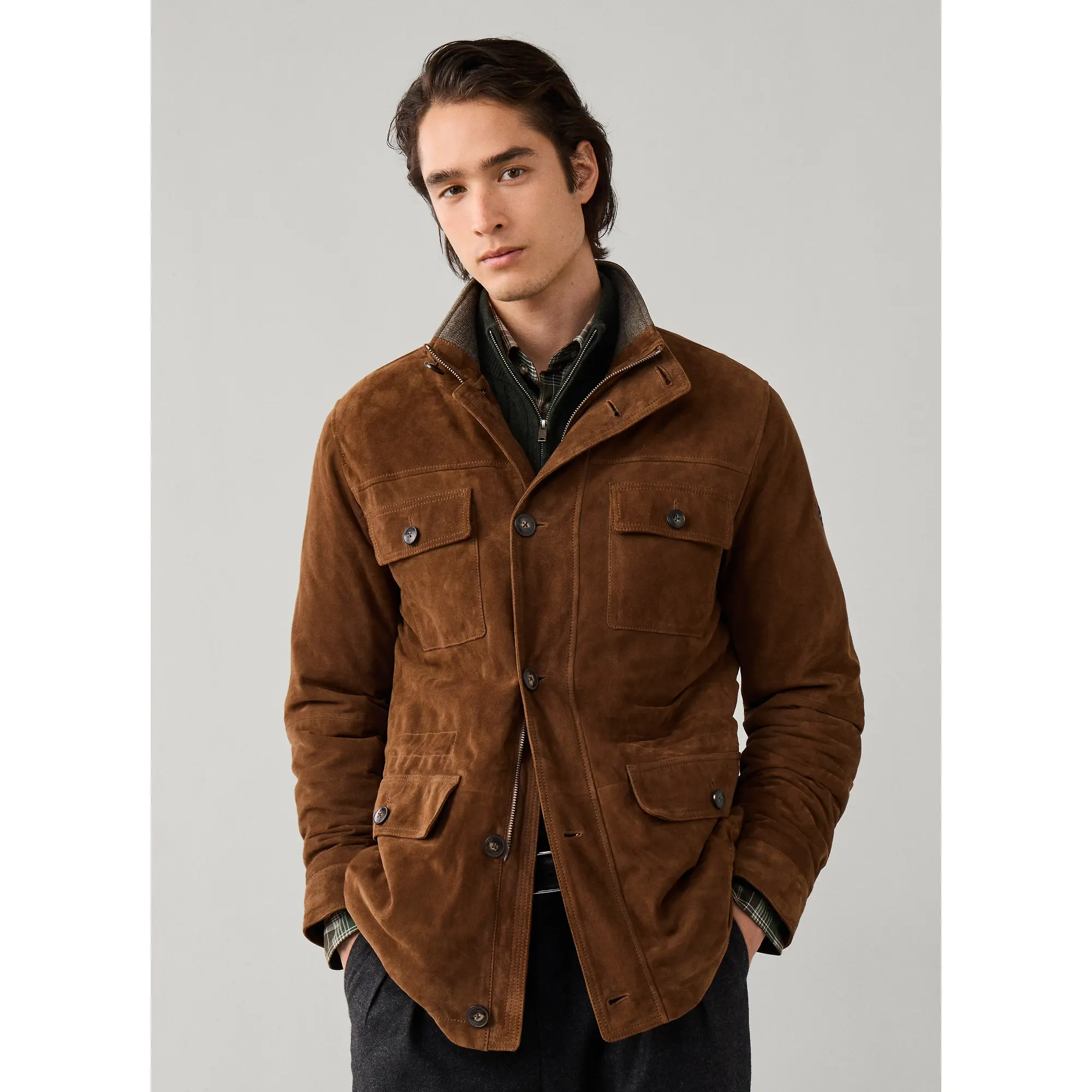 Product image 2 of 11 of Hackett Men's Suede Four Pocket Jacket - Nut Brown