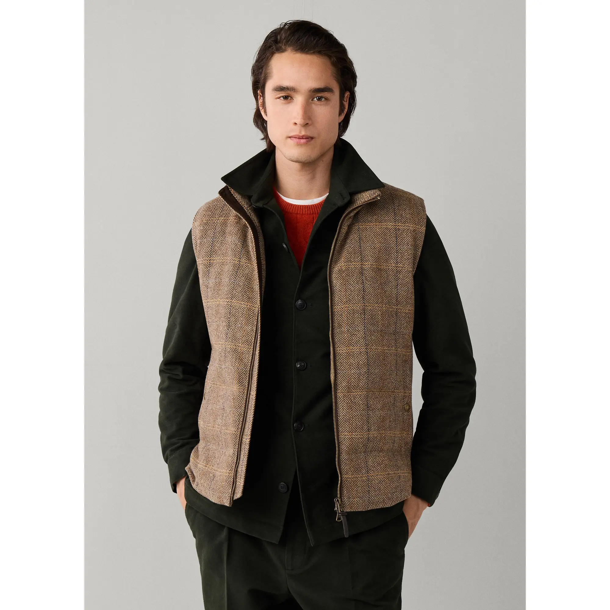 Product image 5 of 11 of Hackett Men's Wool Blend Tattersall Padded Gilet - Tetley Beige