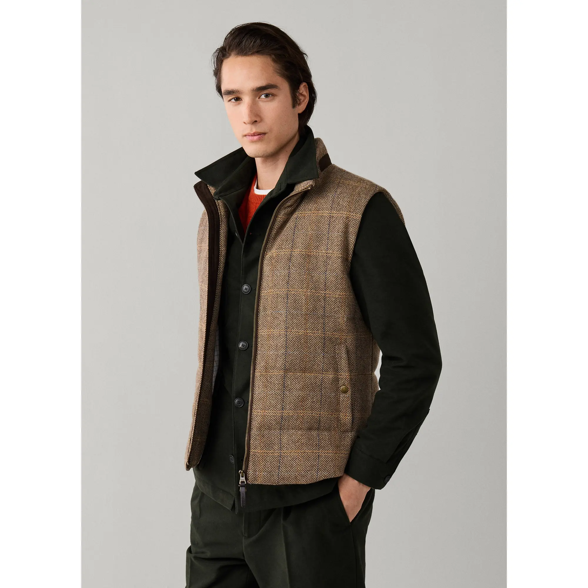 Product image 6 of 11 of Hackett Men's Wool Blend Tattersall Padded Gilet - Tetley Beige