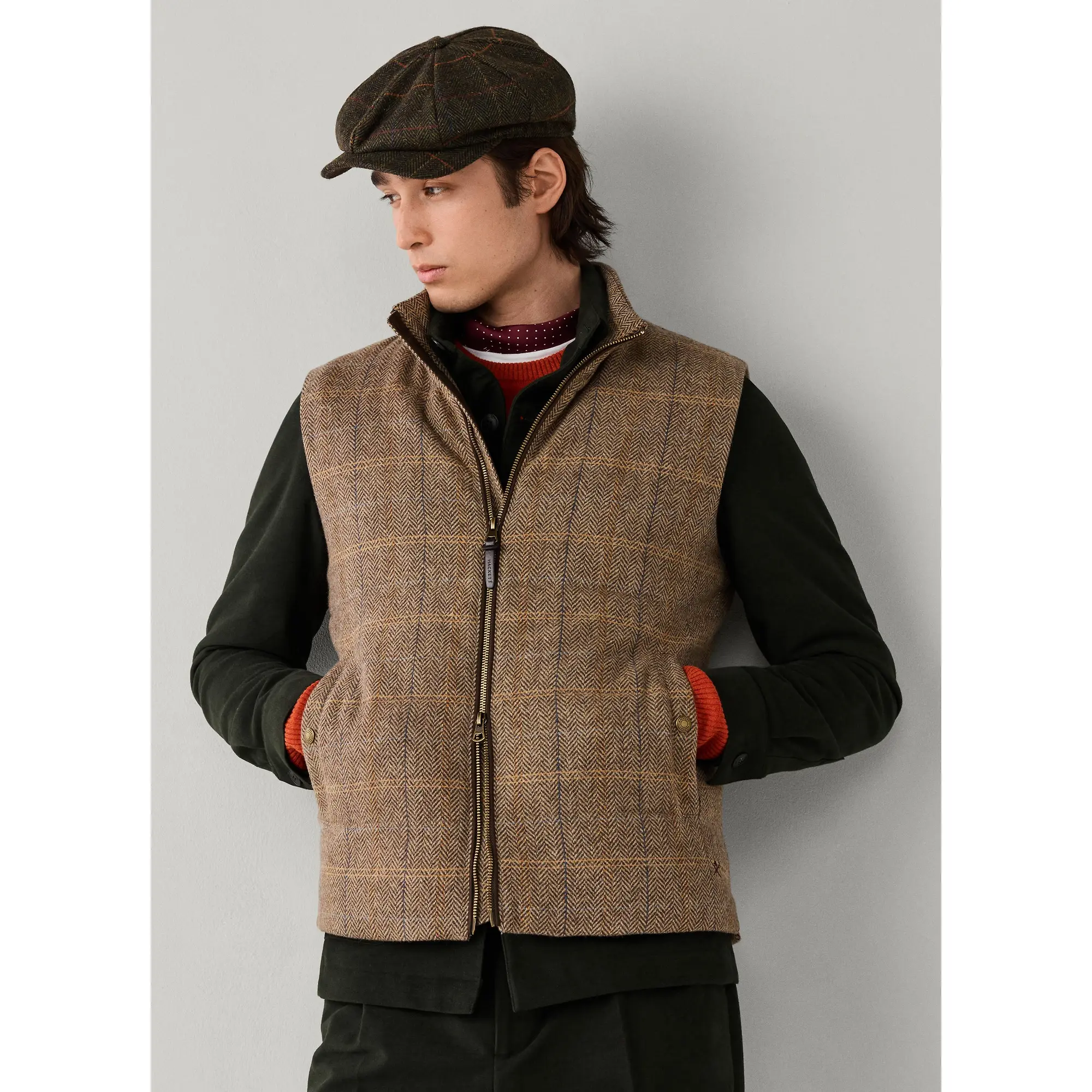 Product image 7 of 11 of Hackett Men's Wool Blend Tattersall Padded Gilet - Tetley Beige