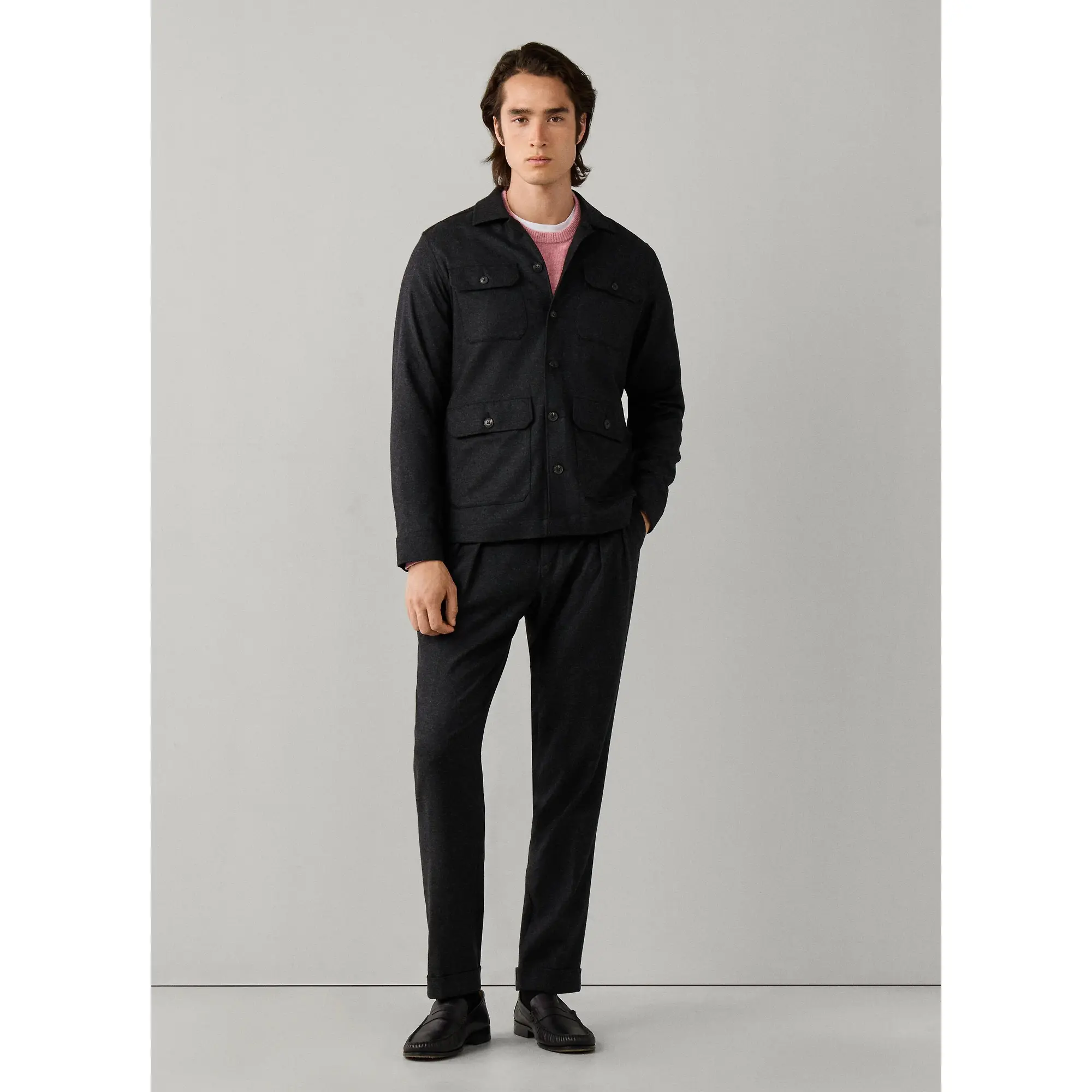 Product image 5 of 8 of Hackett Men's Stretch Cashmere 4 Pocket Overshirt - Charcoal Grey